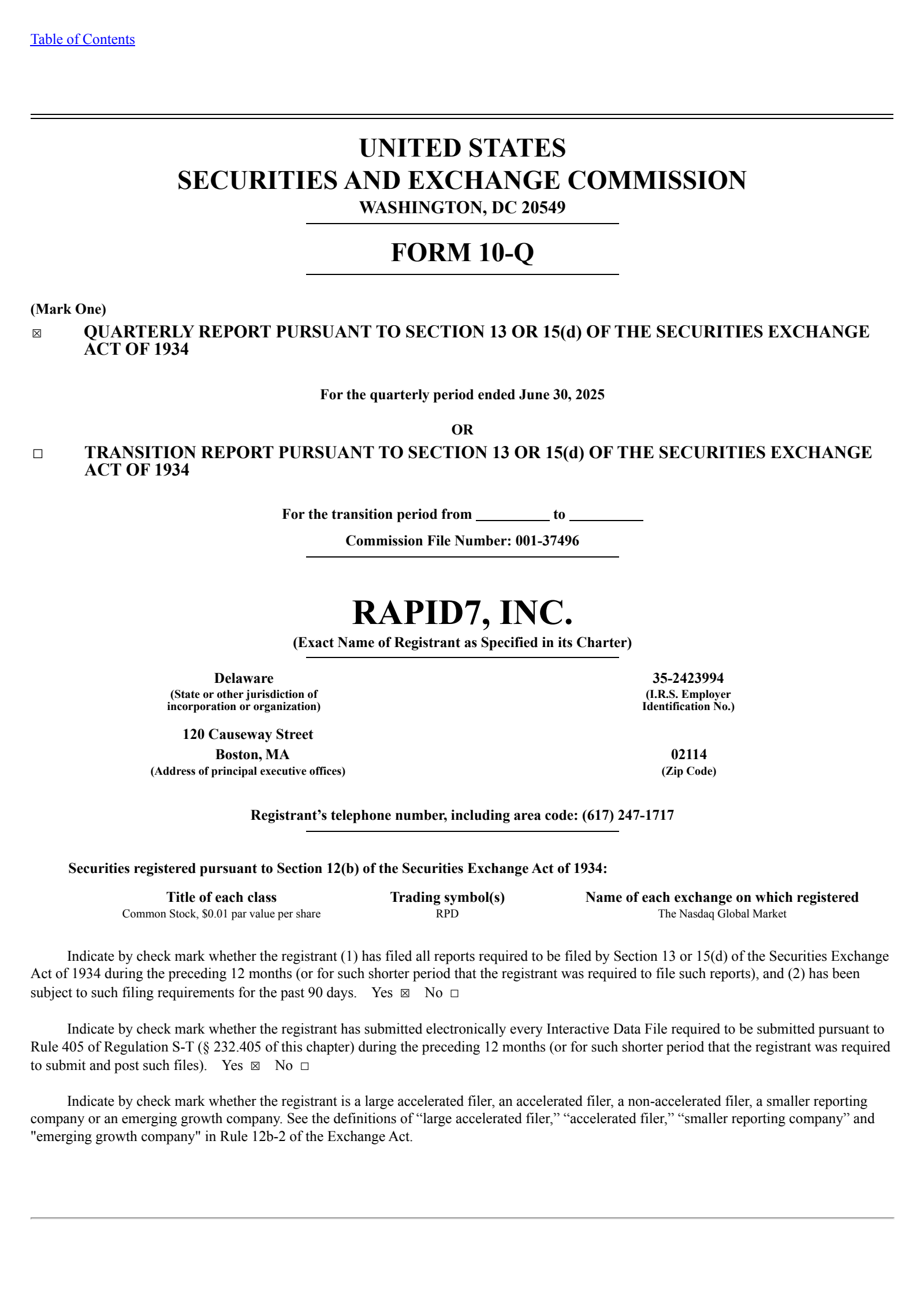 Rapid7's Q2 2025 Quarterly report