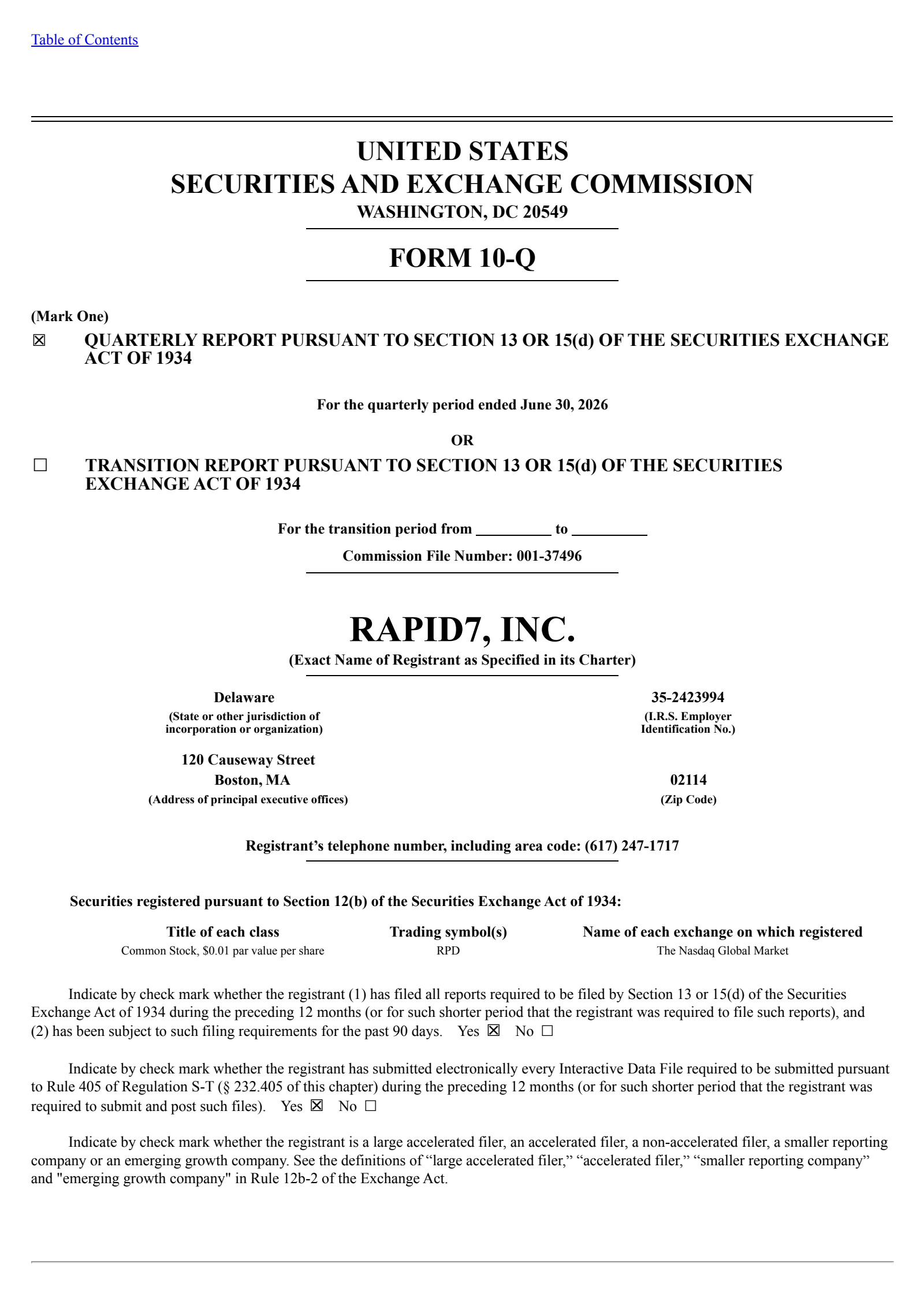 Rapid7's Q2 2026 Quarterly report