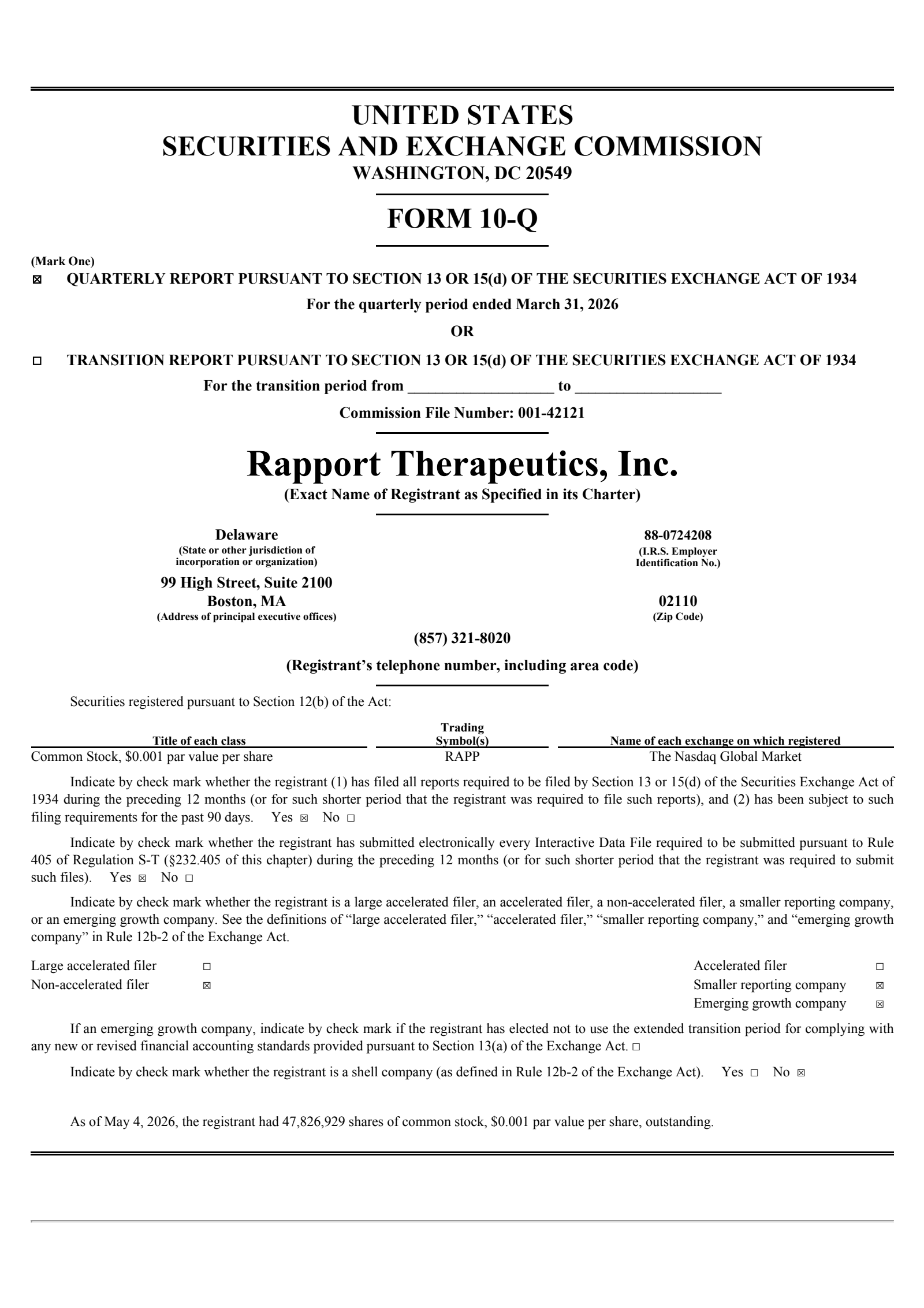 Rapport Therapeutics' Q1 2026 Quarterly report