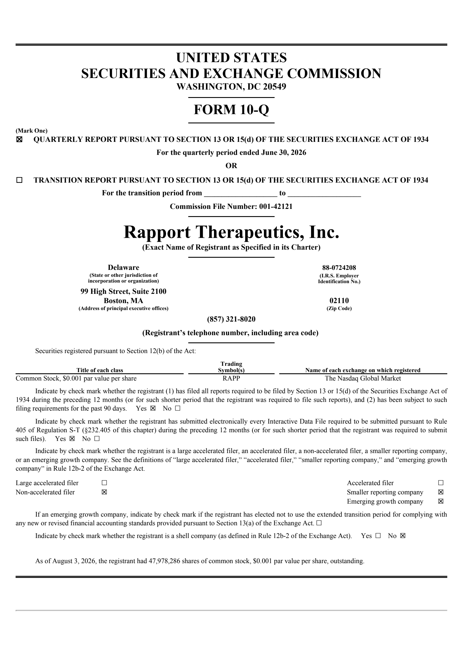 Rapport Therapeutics' Q2 2026 Quarterly report