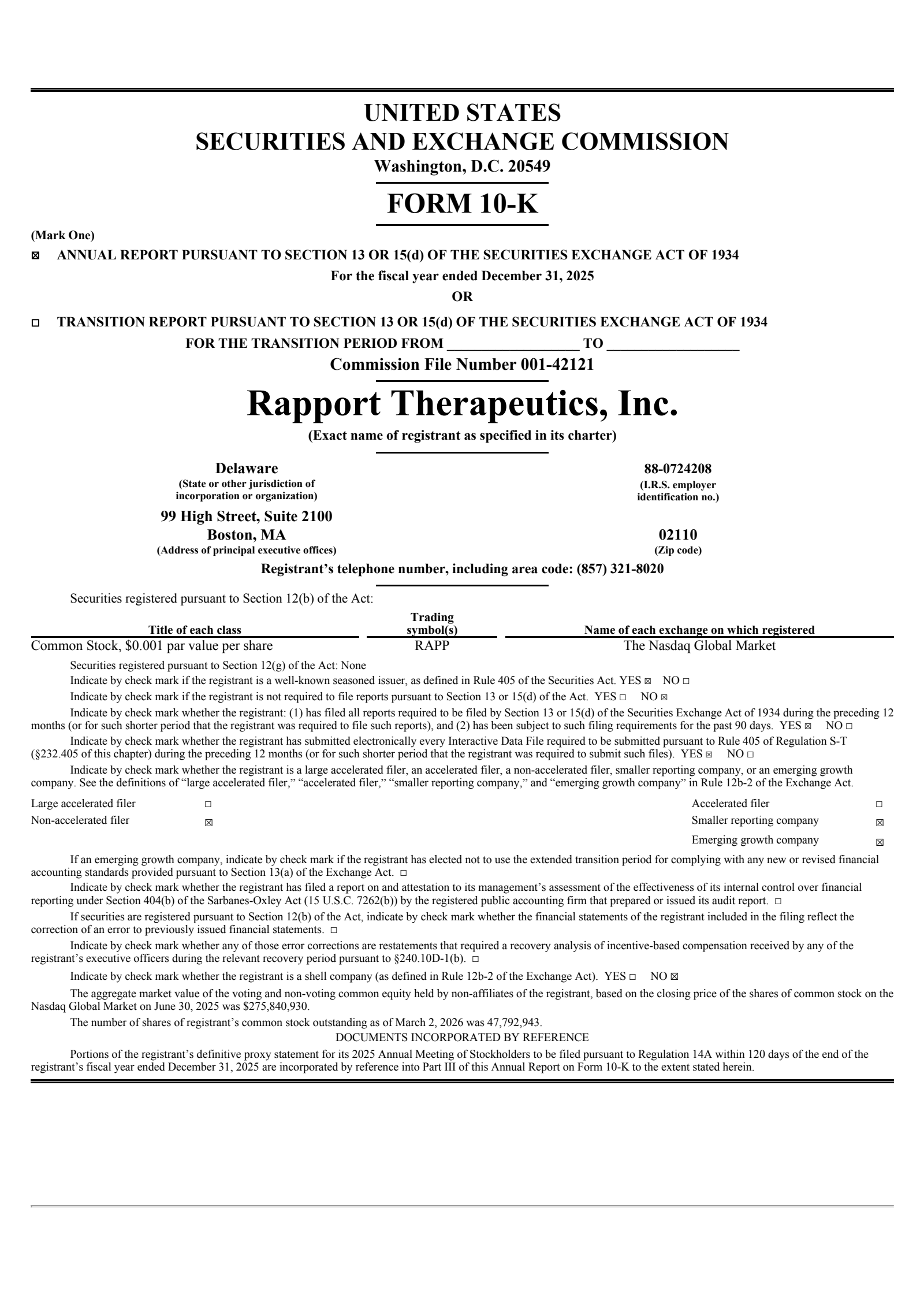 Rapport Therapeutics' Q4 2025 Annual report