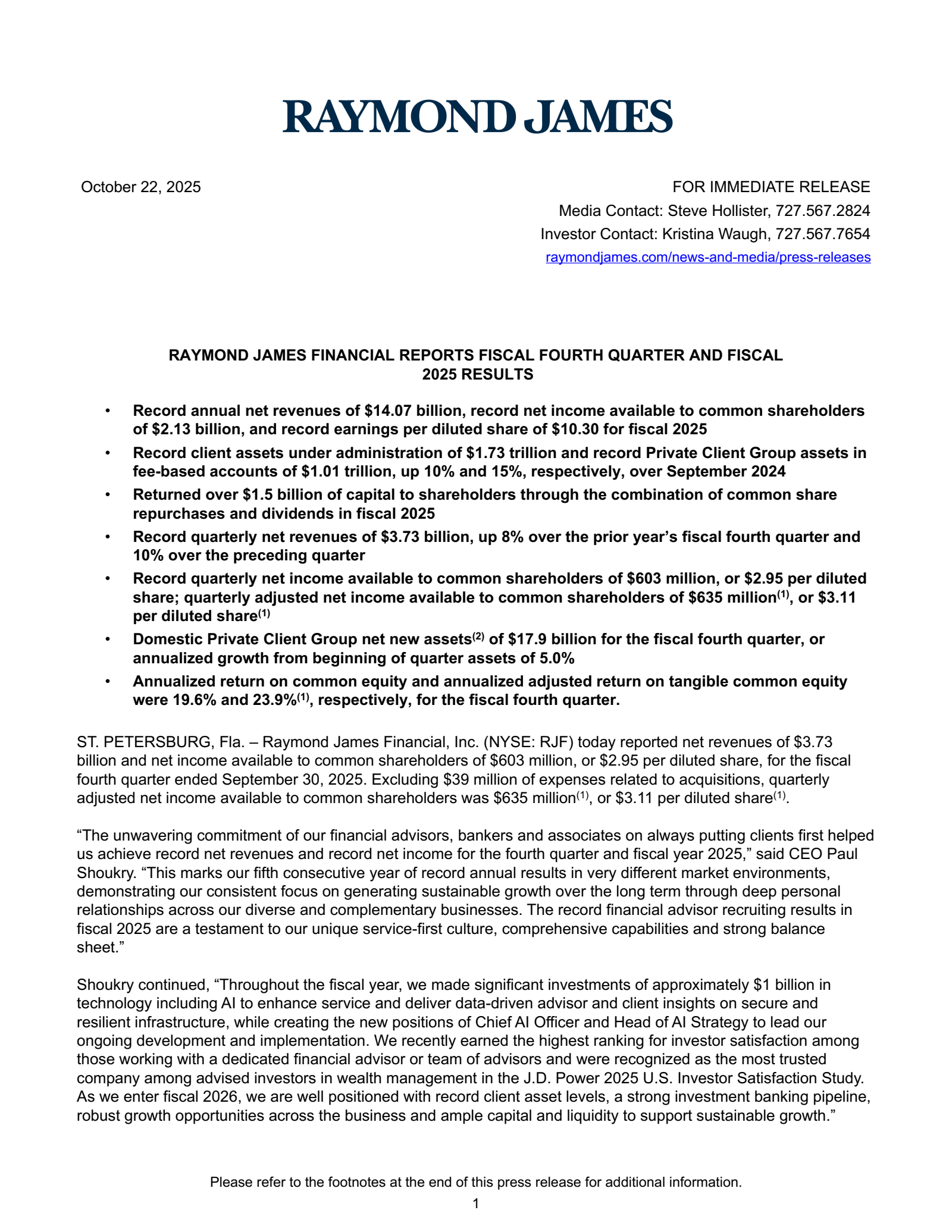 Raymond James Financial's Q4 2025 Earnings Release