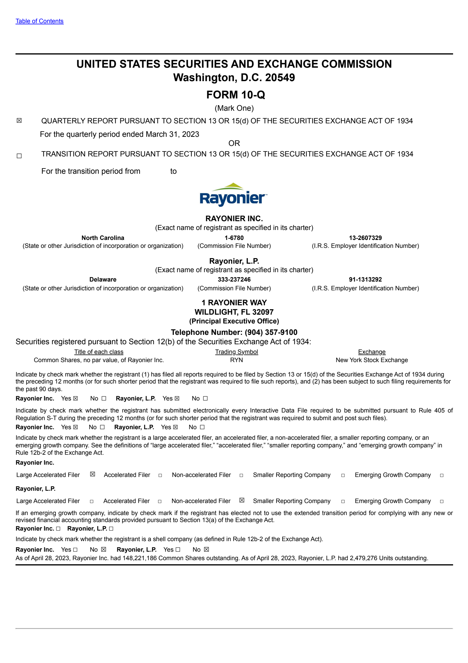 Rayonier's Q1 2023 Quarterly report