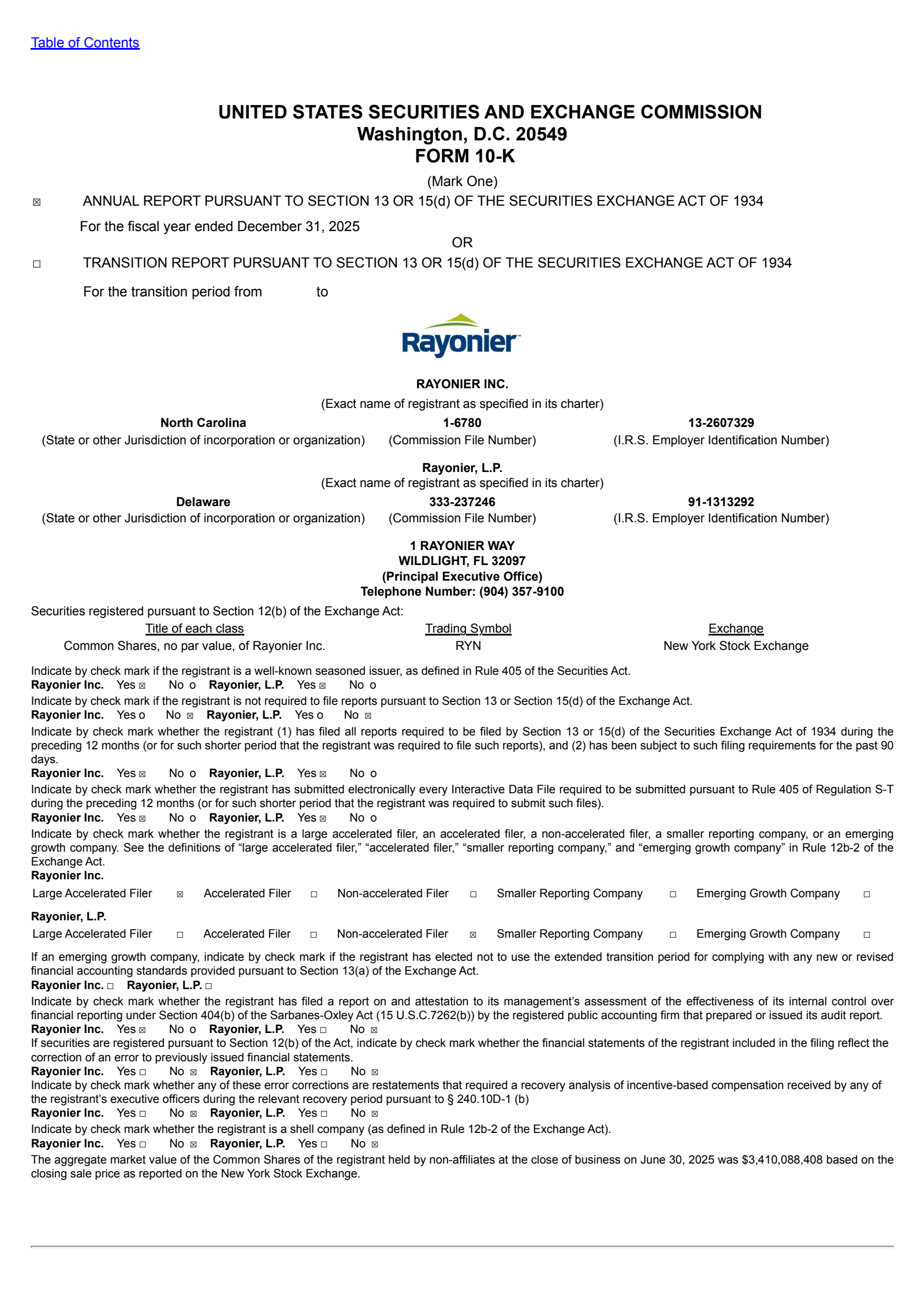 Rayonier's Q4 2025 Annual report