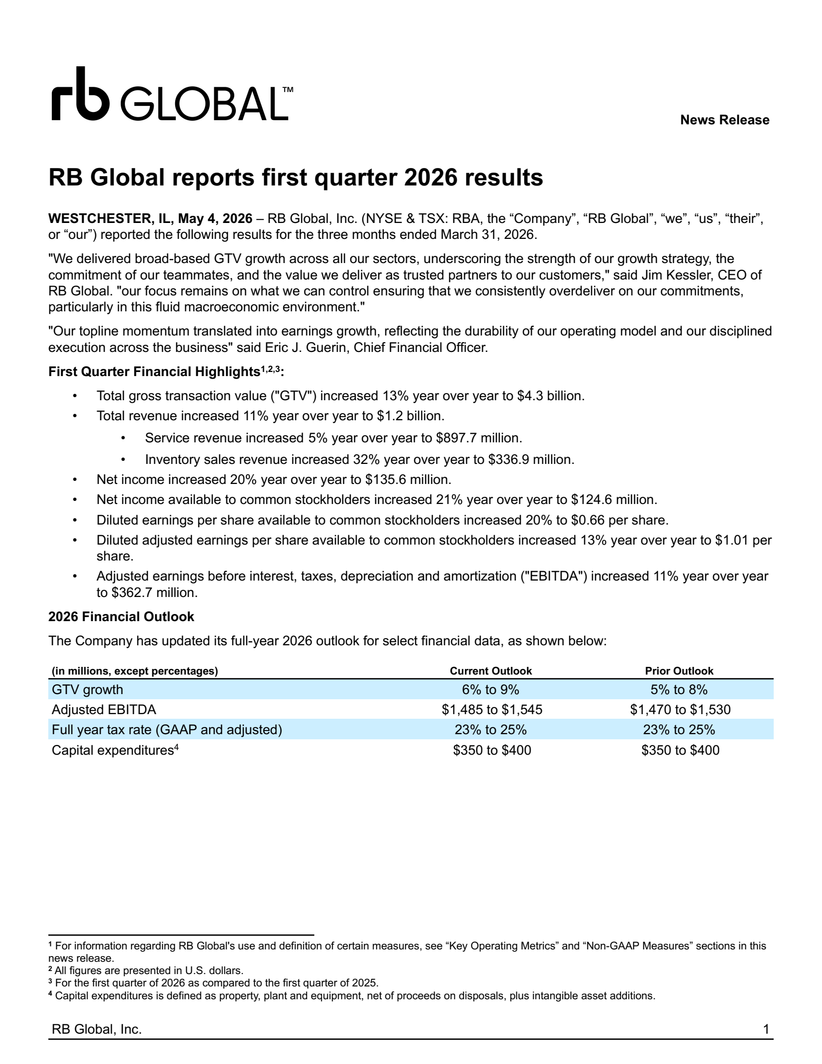 RB Global's Q1 2026 Press Release