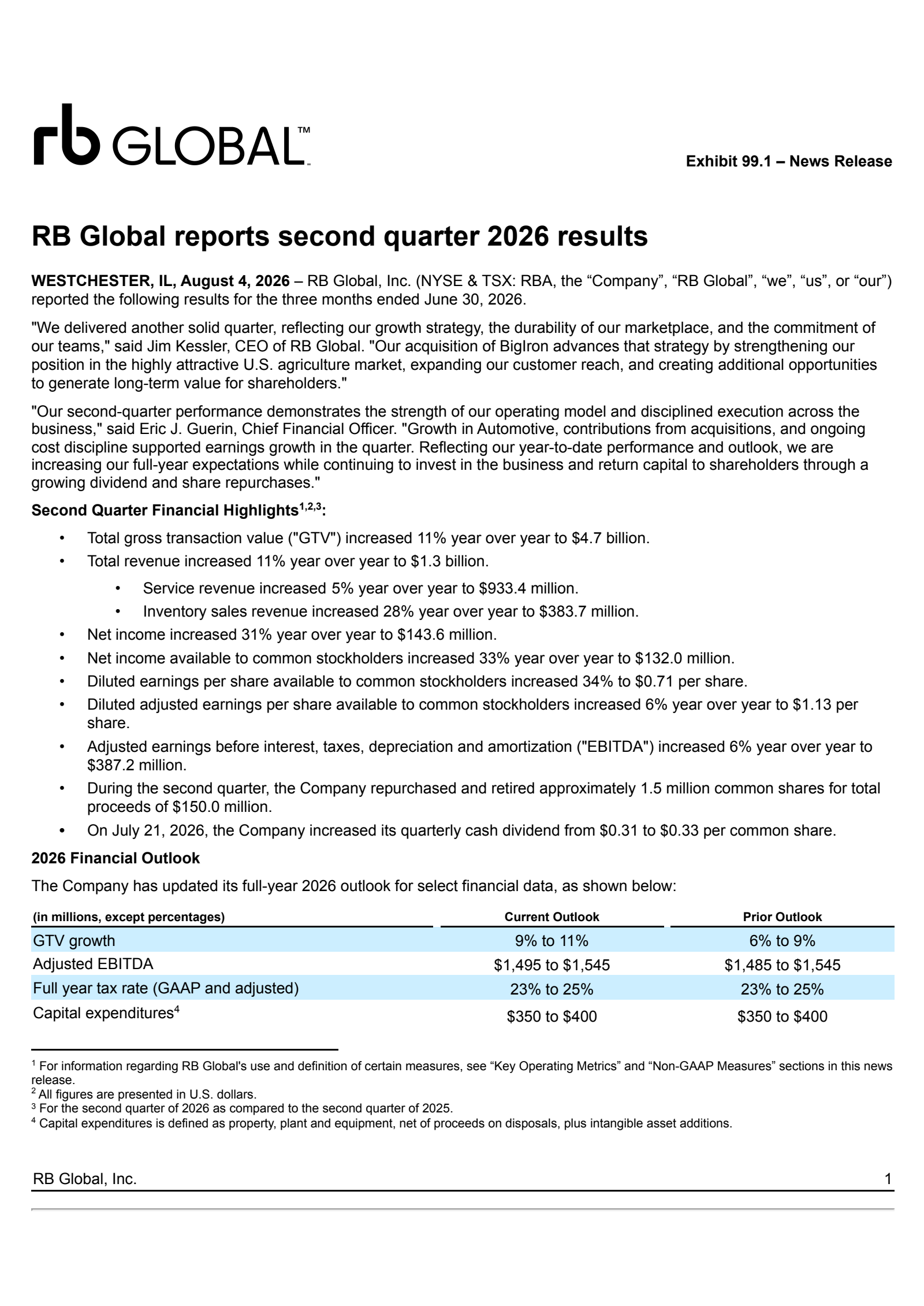 RB Global's Q2 2026 Press Release