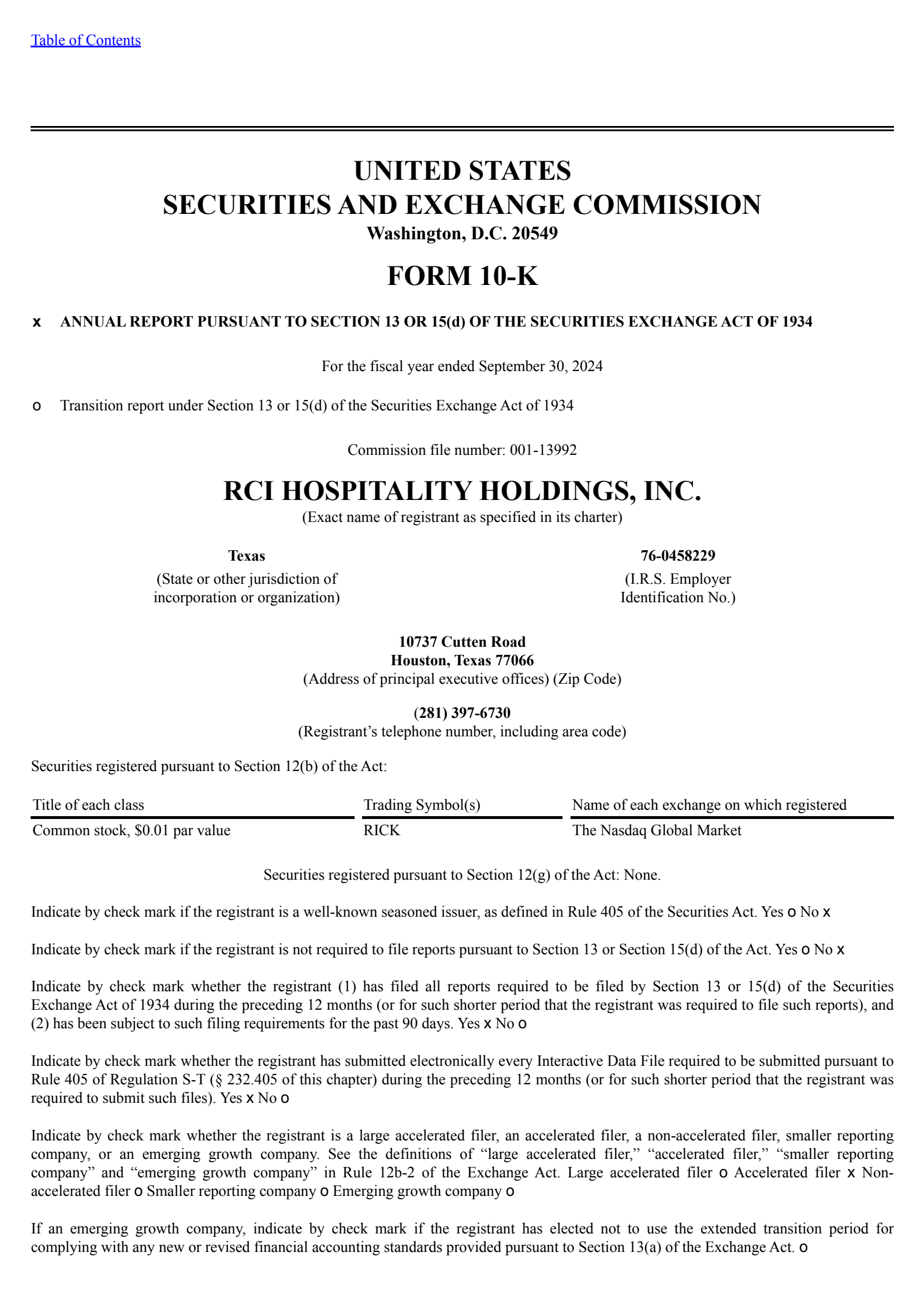 RCI Hospitality's Q4 2024 Annual report