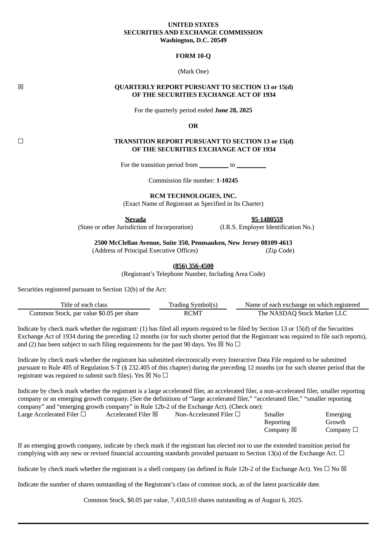 RCM Technologies' Q2 2025 Quarterly report