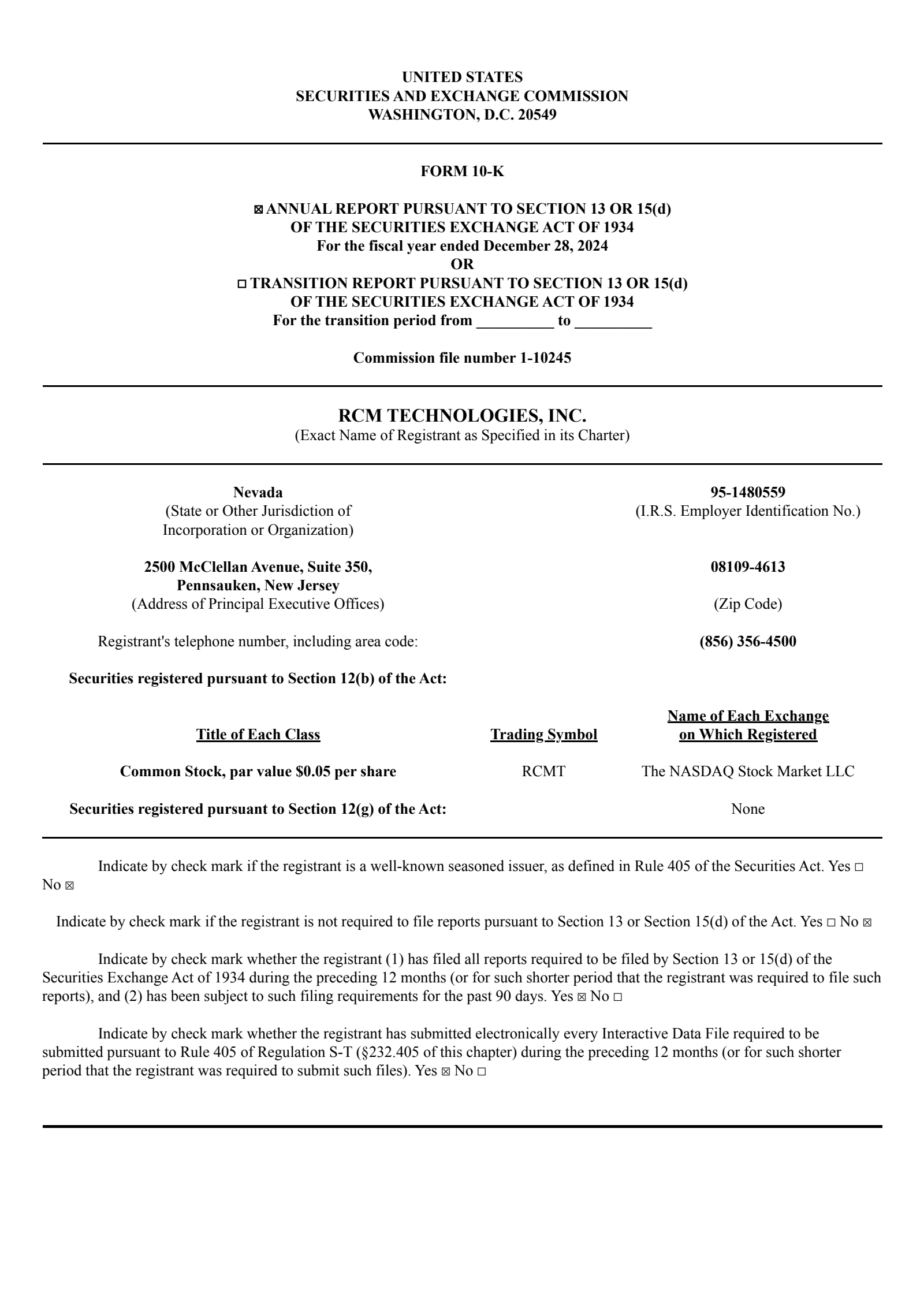 RCM Technologies' Q4 2024 Annual report