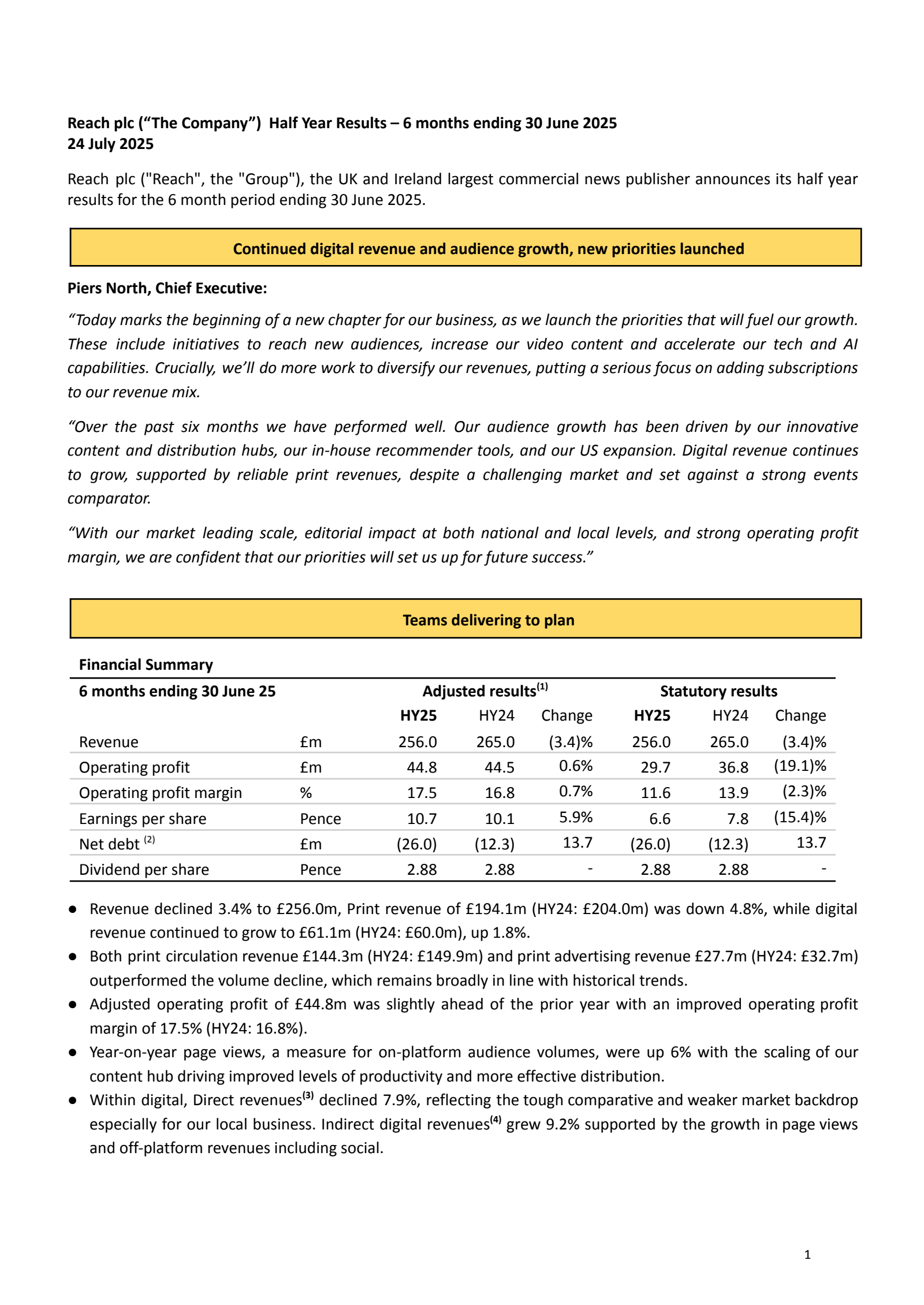 Reach's H1 2025 Interim report