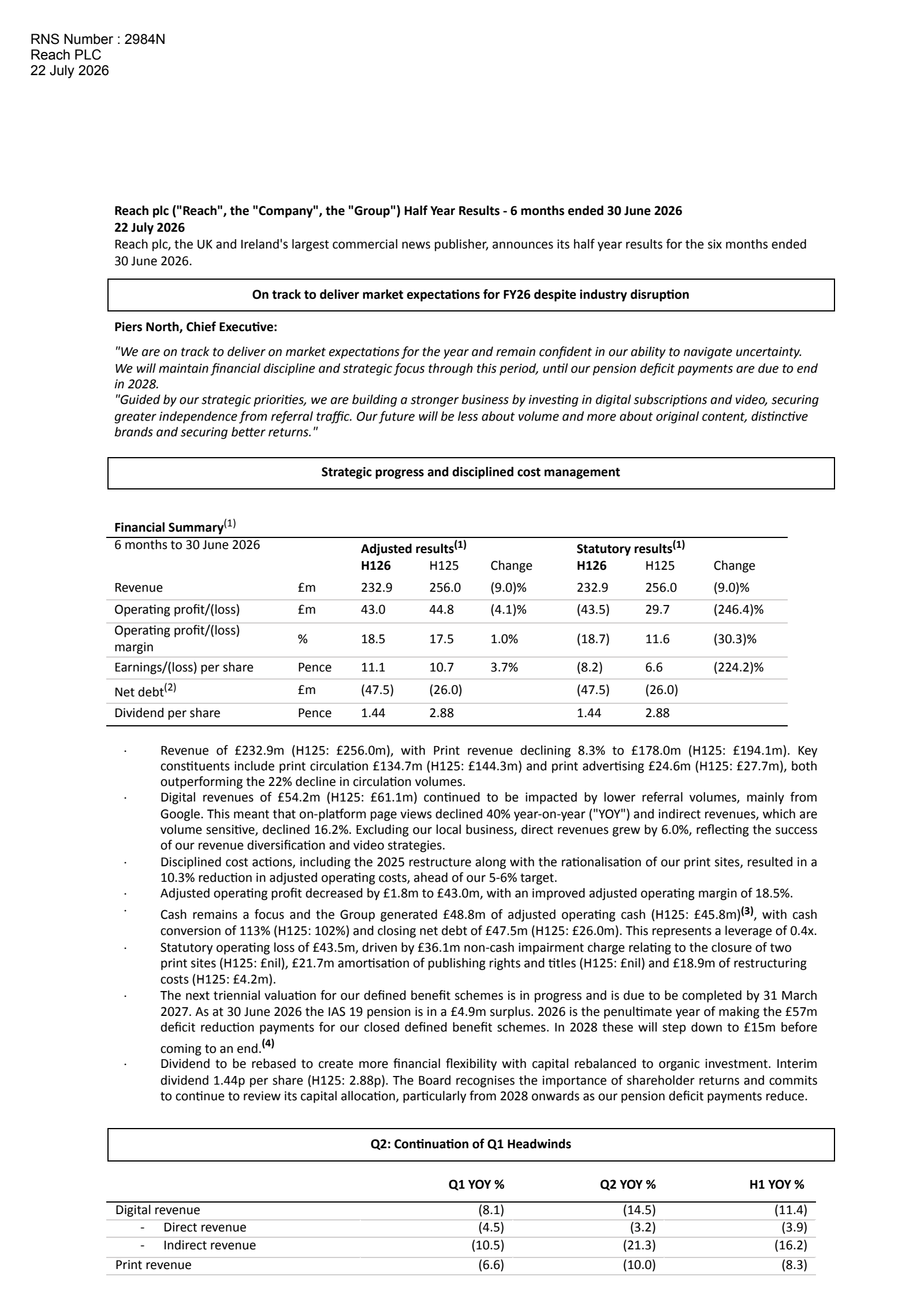 Reach's H1 2026 Interim report