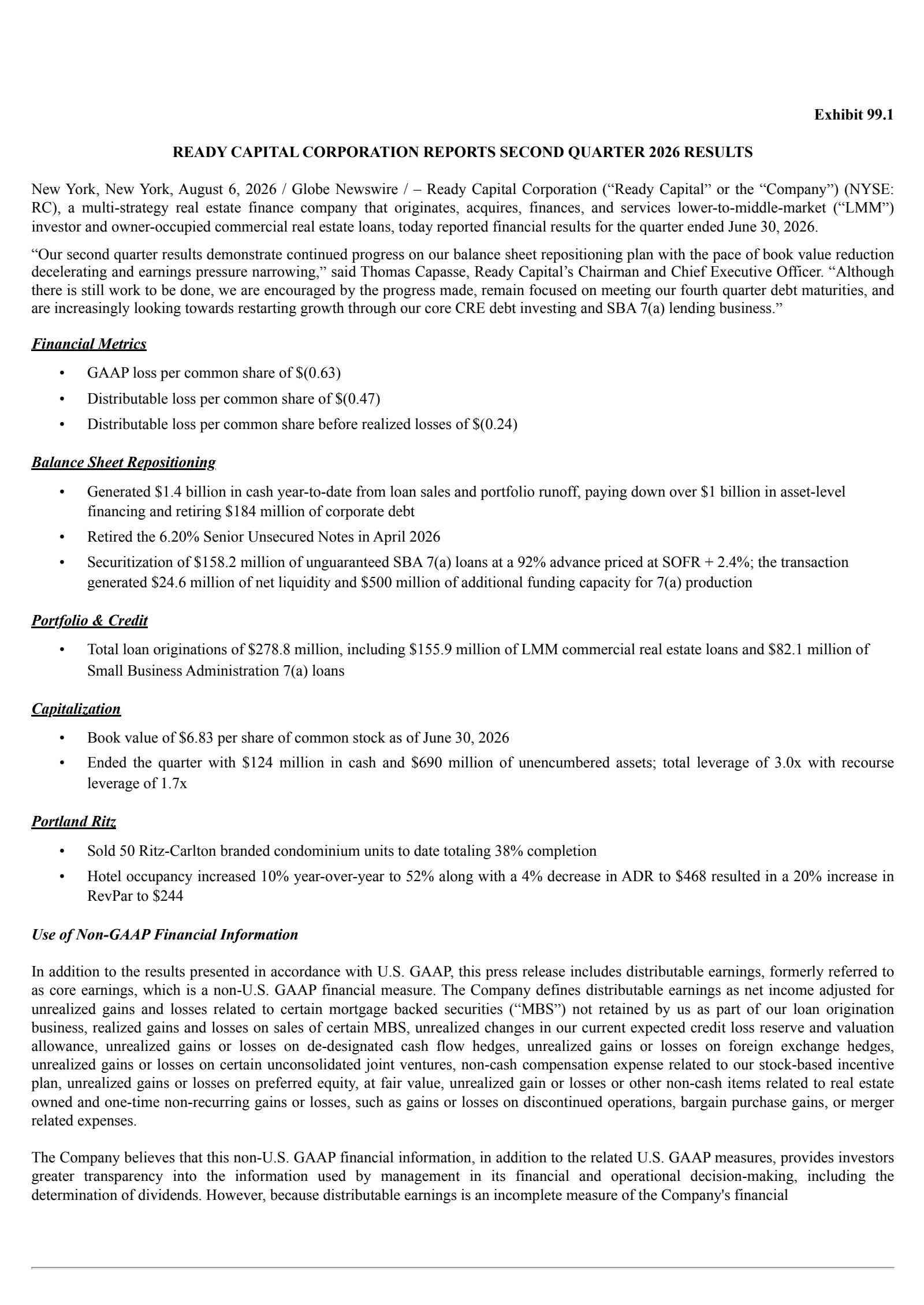 Ready Capital's Q2 2026 Press Release