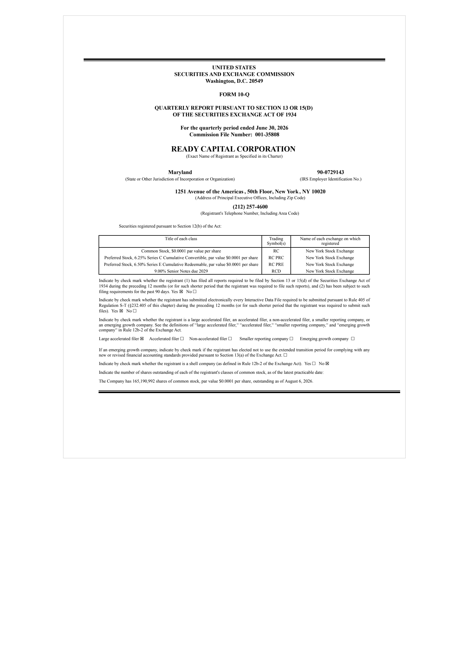 Ready Capital's Q2 2026 Quarterly report
