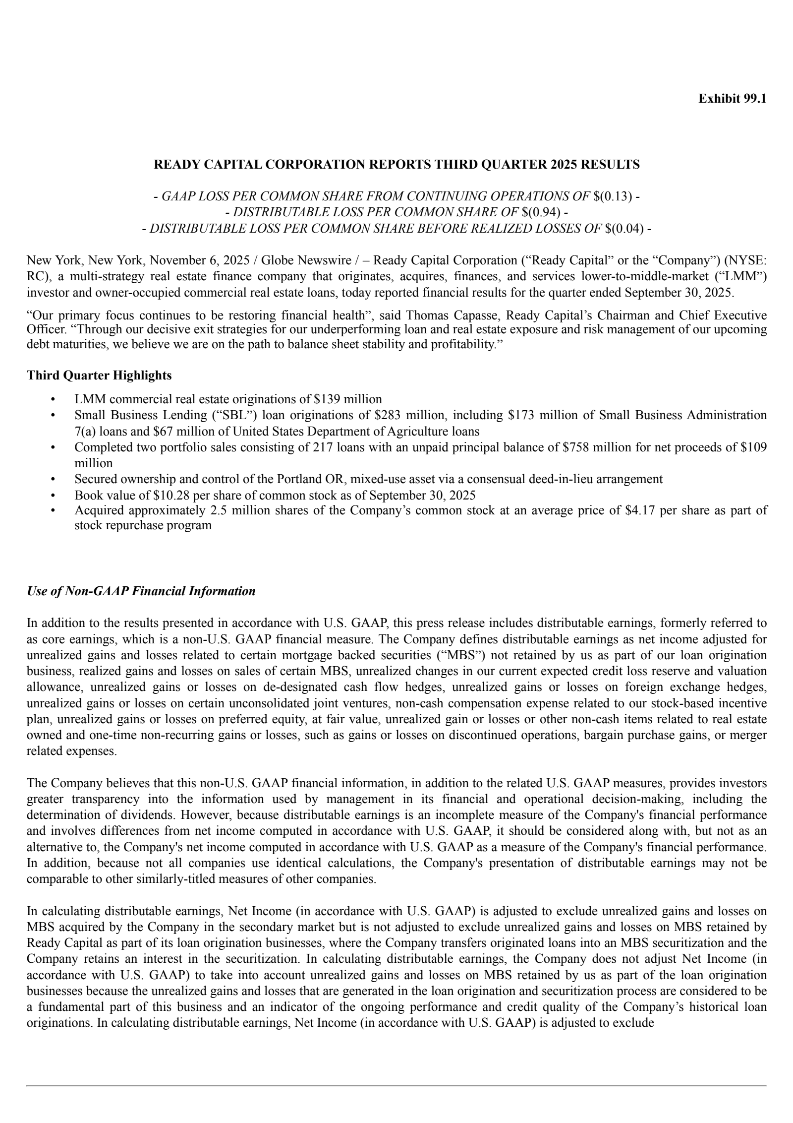 Ready Capital's Q3 2025 Earnings Release