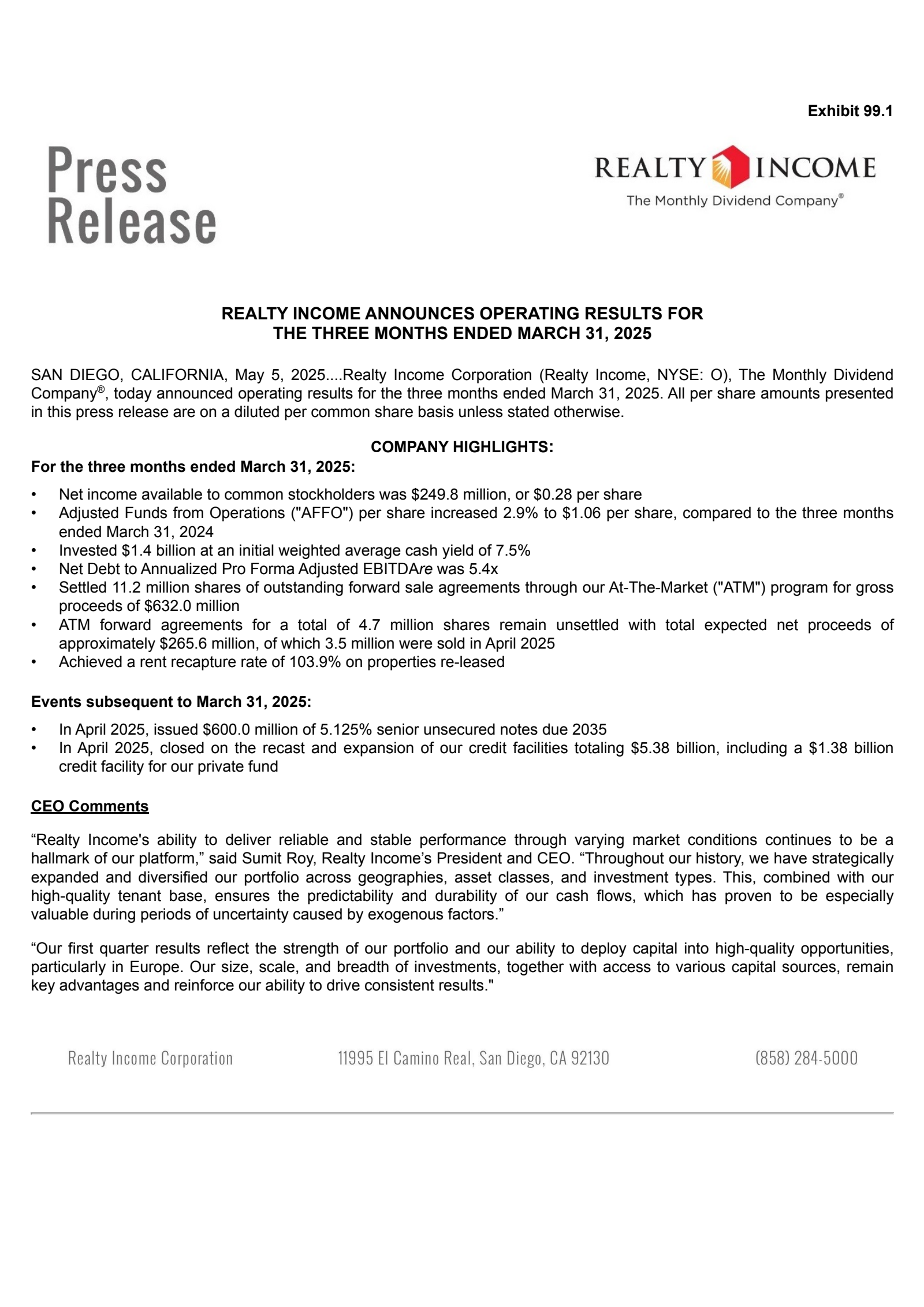 O Q1 2025 Earnings Report on 5/5/2025