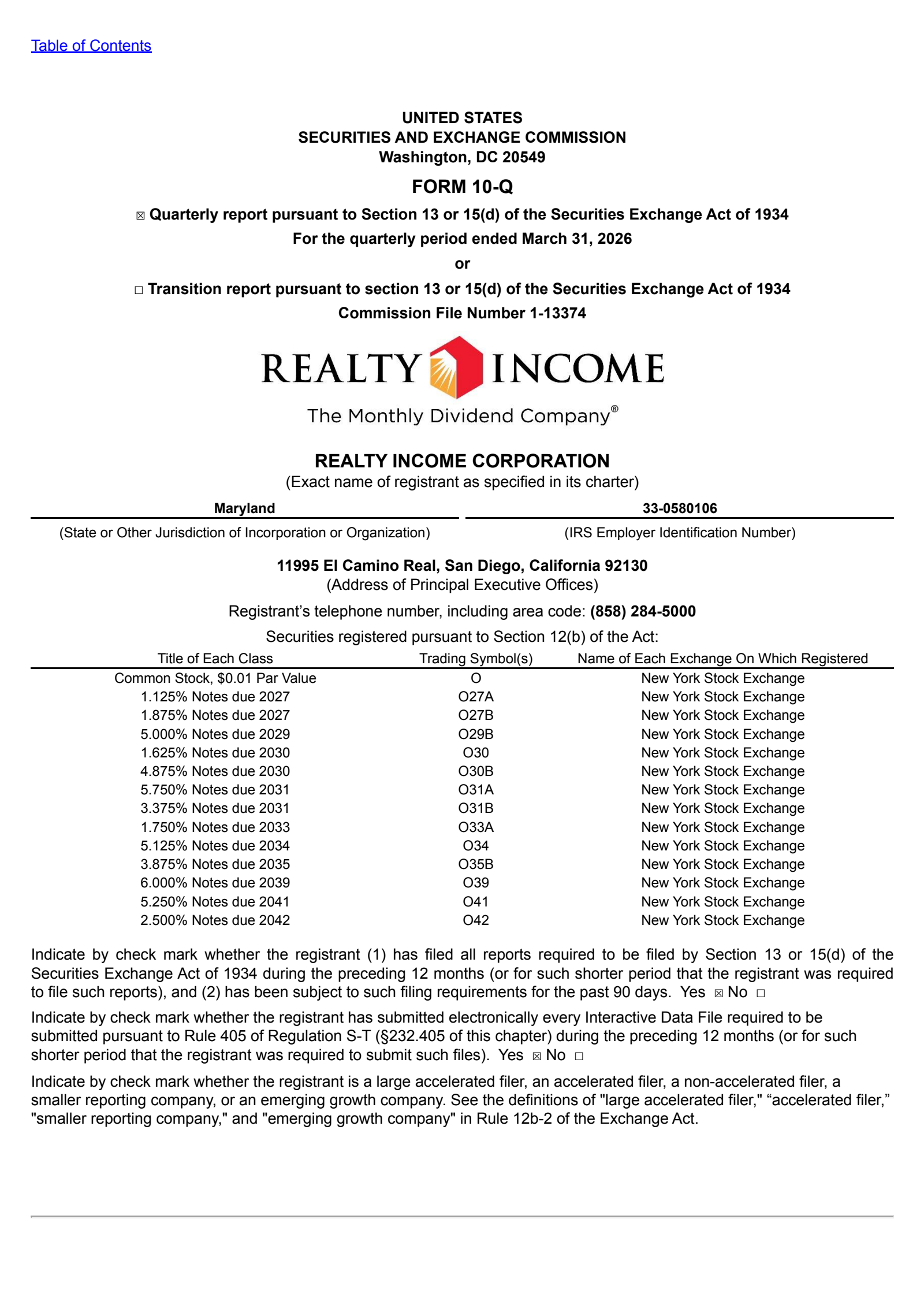 Realty Income's Q1 2026 Quarterly report