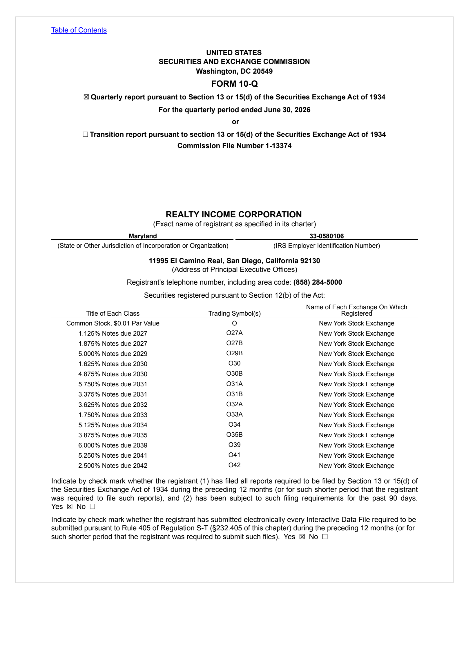 Realty Income's Q2 2026 Quarterly report