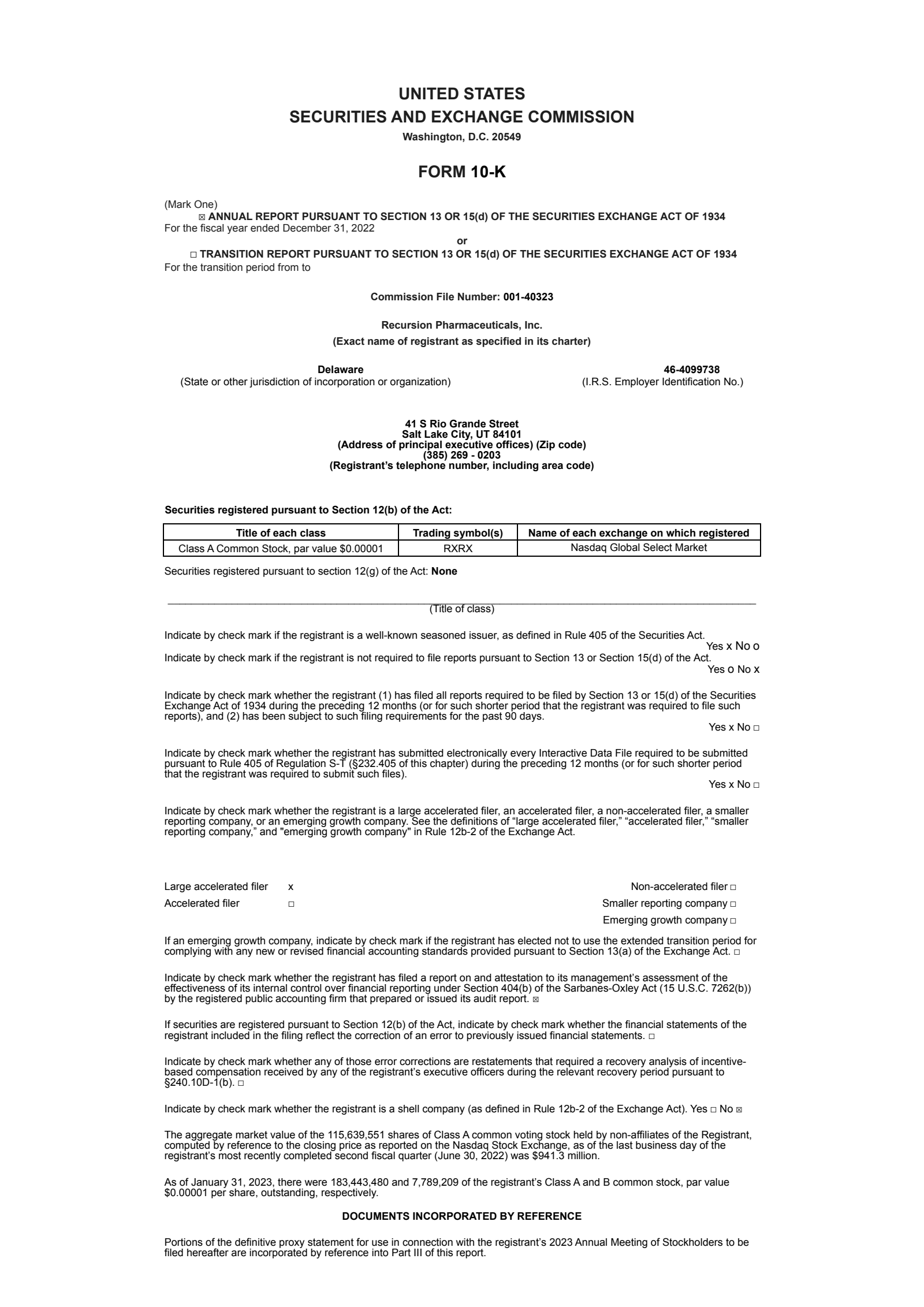 Recursion Pharmaceuticals' Q4 2022 Annual report