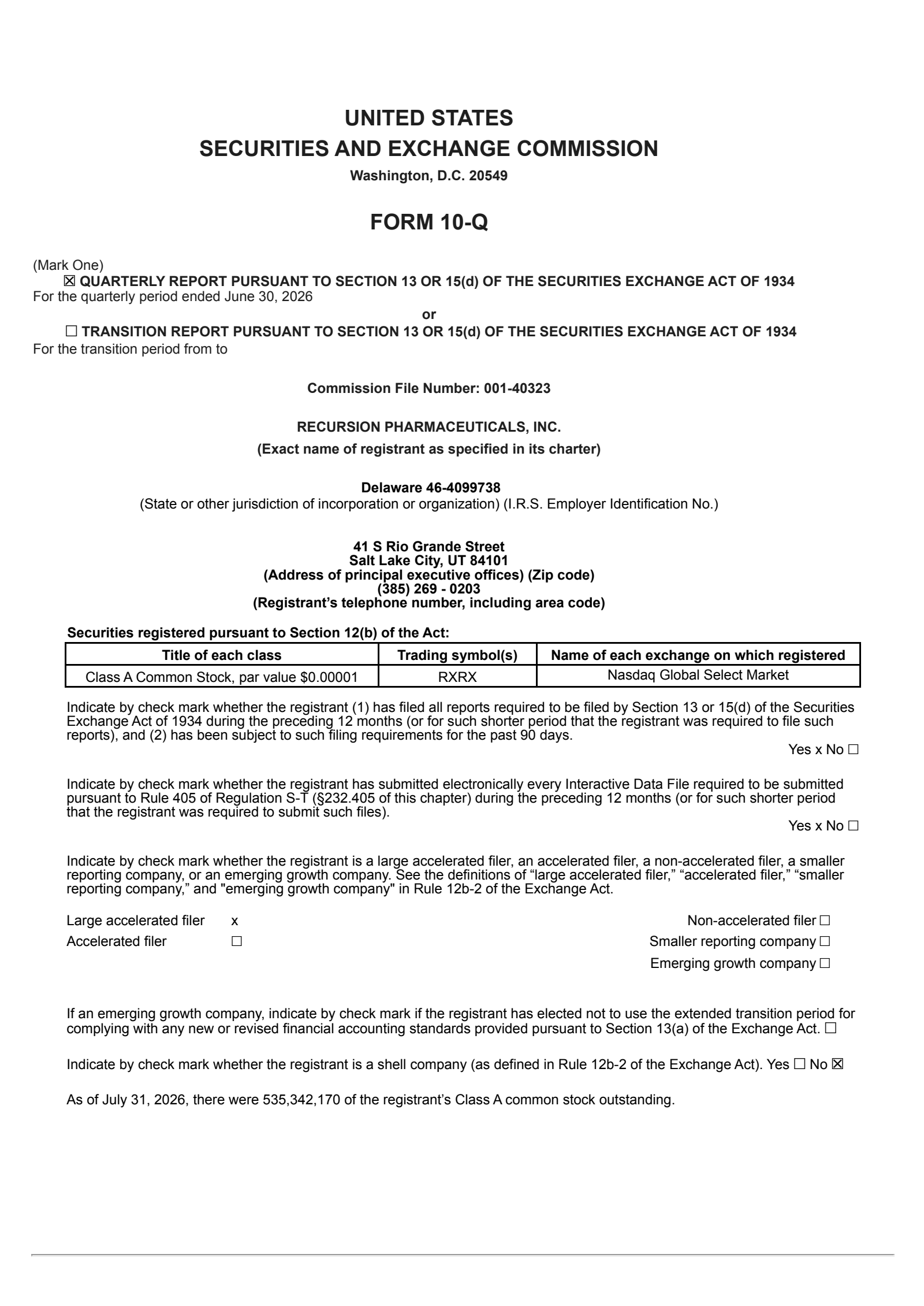 Recursion Pharmaceuticals' Q2 2026 Quarterly report