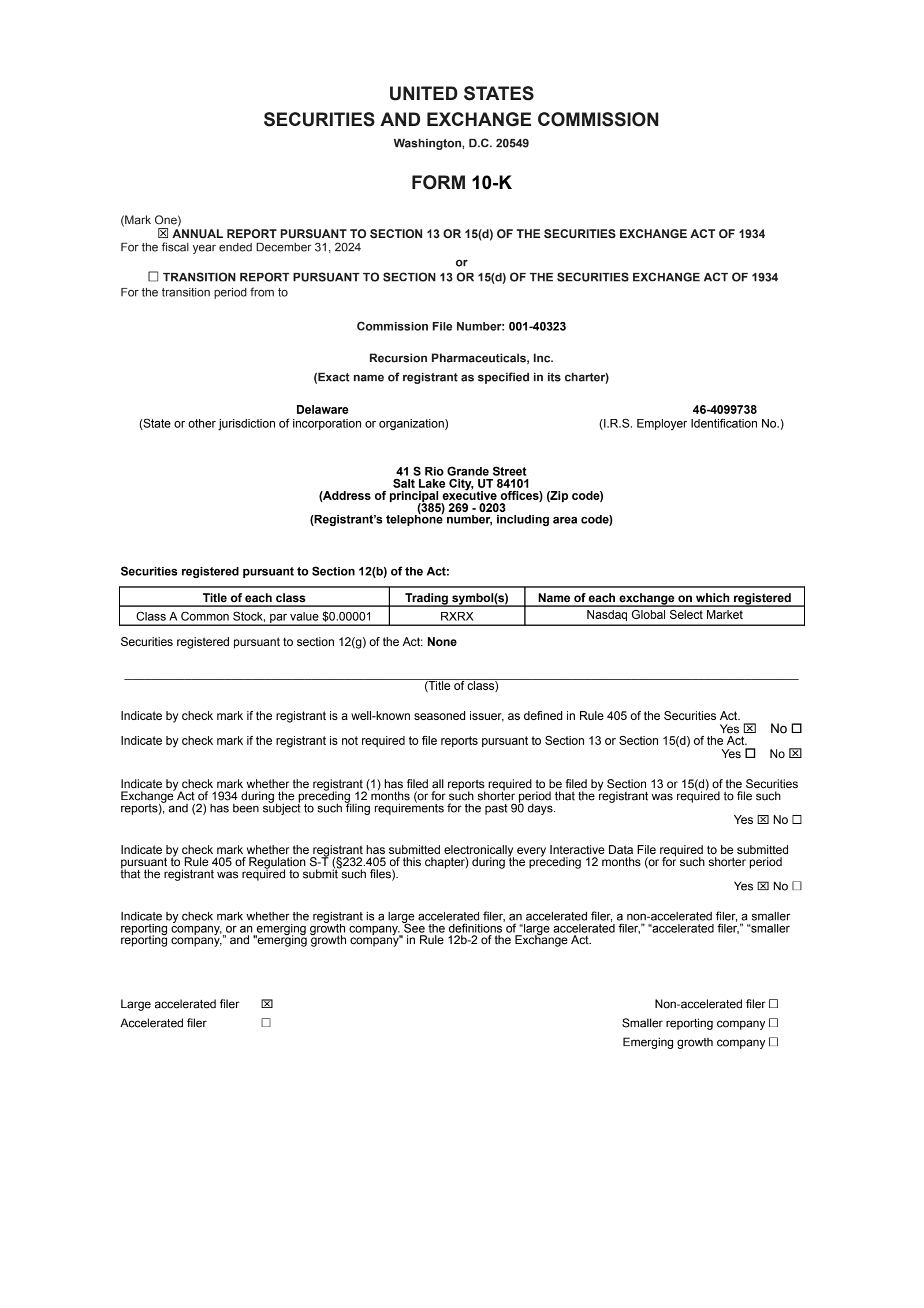 Recursion Pharmaceuticals' Q4 2024 Annual report