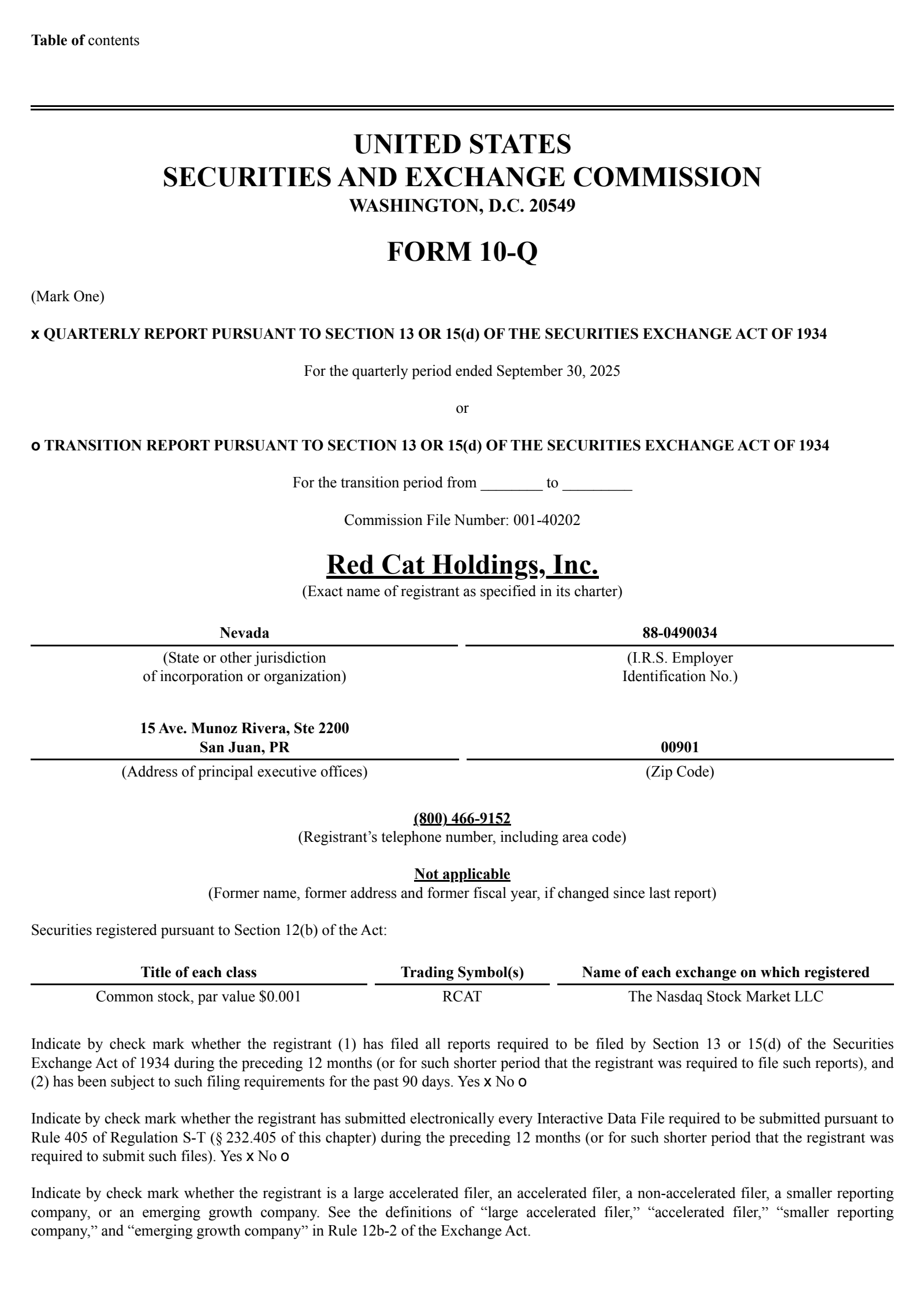 Red Cat's Q3 2025 Quarterly Report