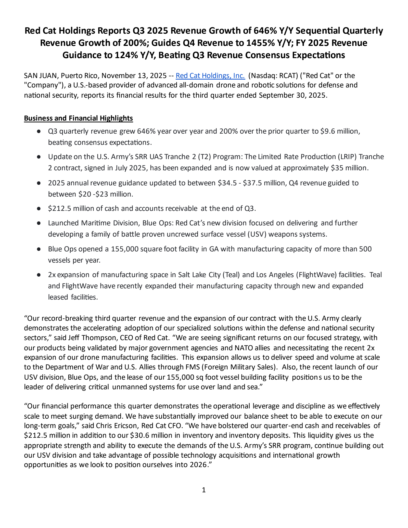 Red Cat's Q3 2025 Earnings Release