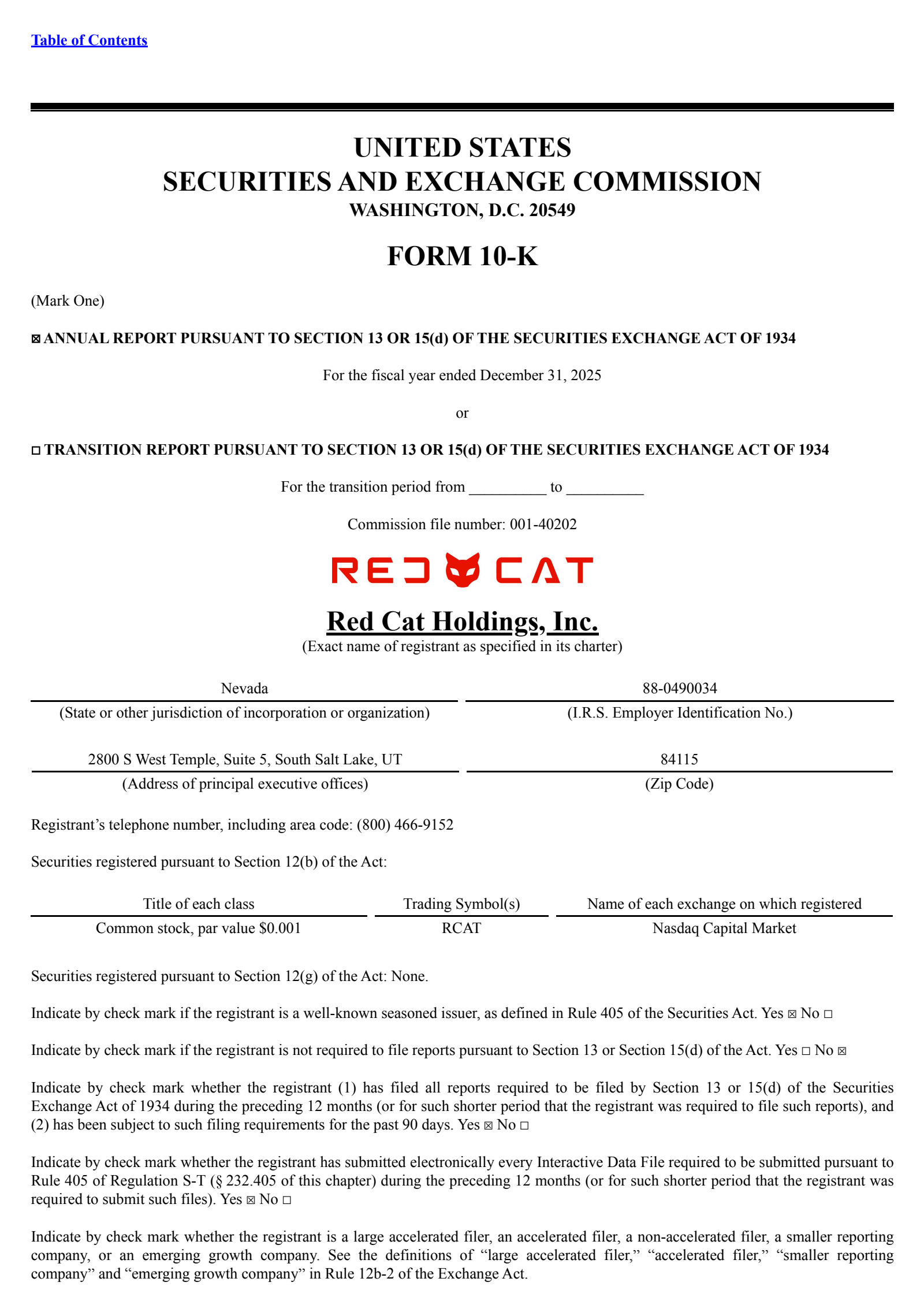 Red Cat's Q4 2025 Annual report