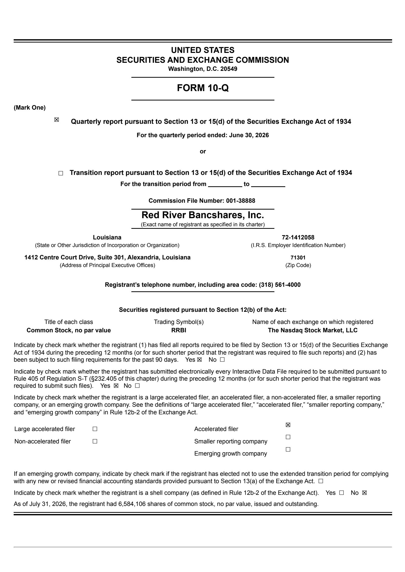 Red River Bancshares' Q2 2026 Quarterly report