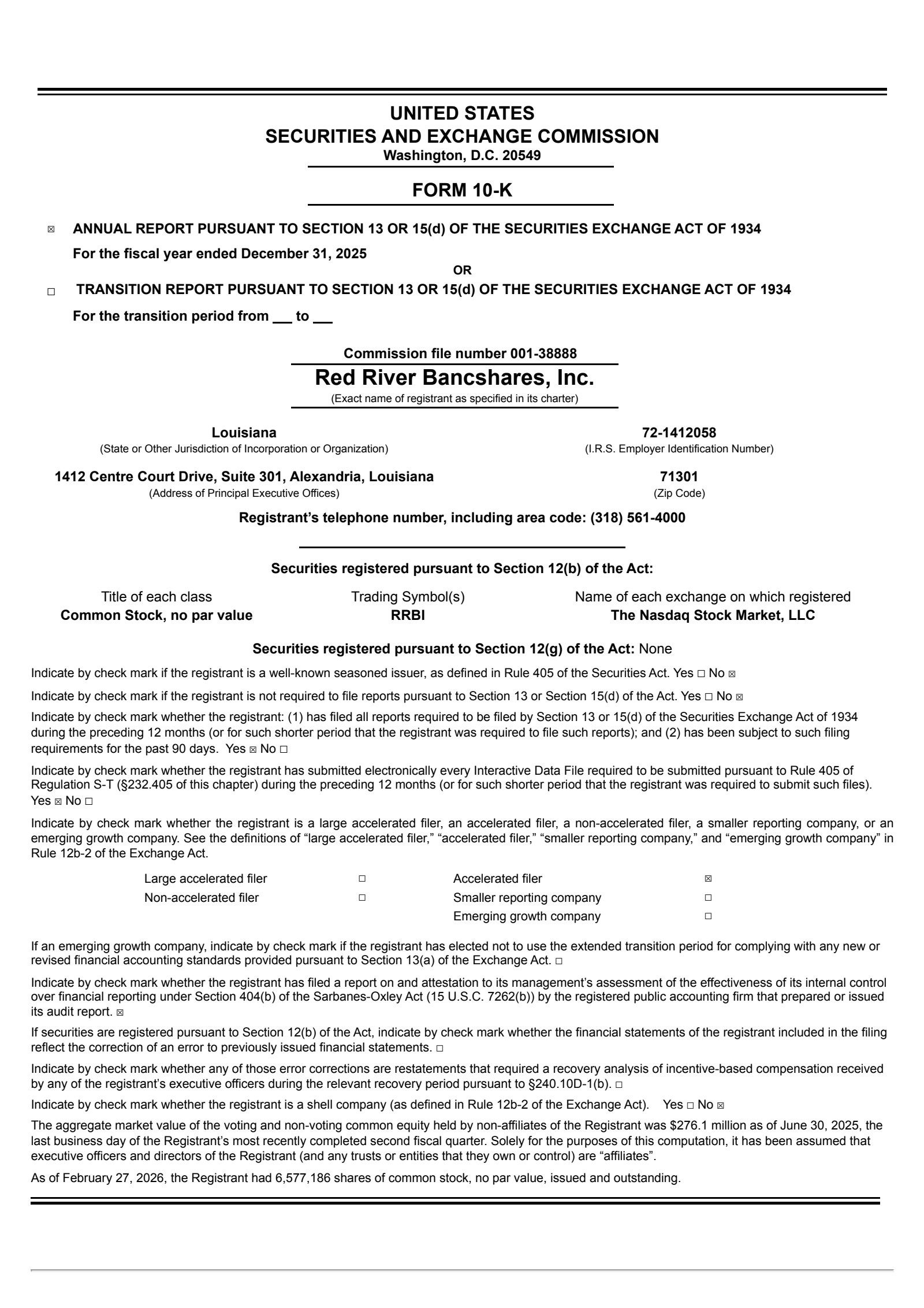 Red River Bancshares' Q4 2025 Annual report