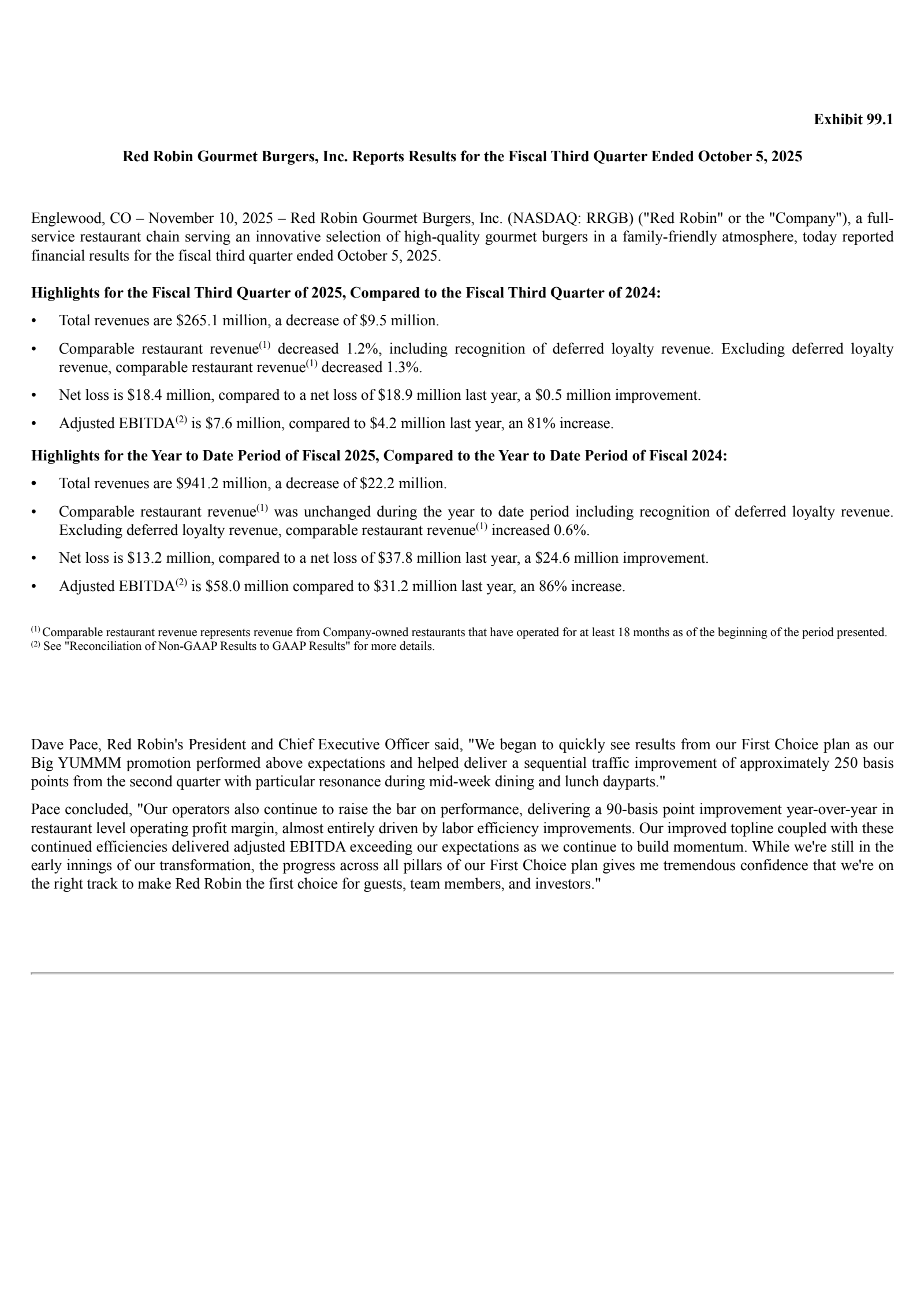Red Robin Gourmet Burgers' Q3 2025 Earnings Release