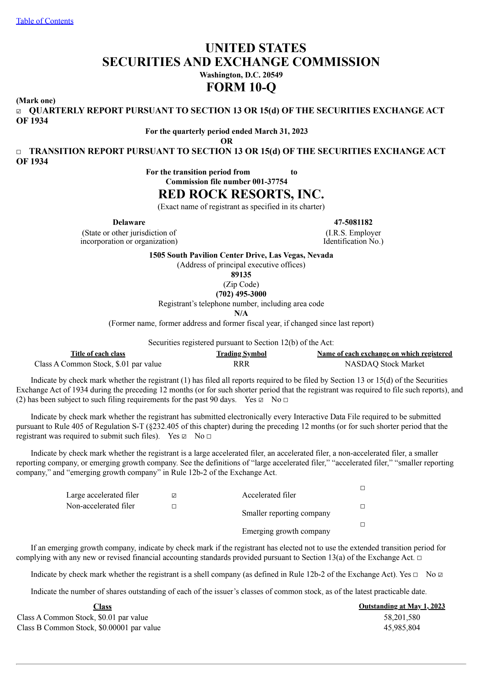 Red Rock Resorts' Q1 2023 Quarterly report