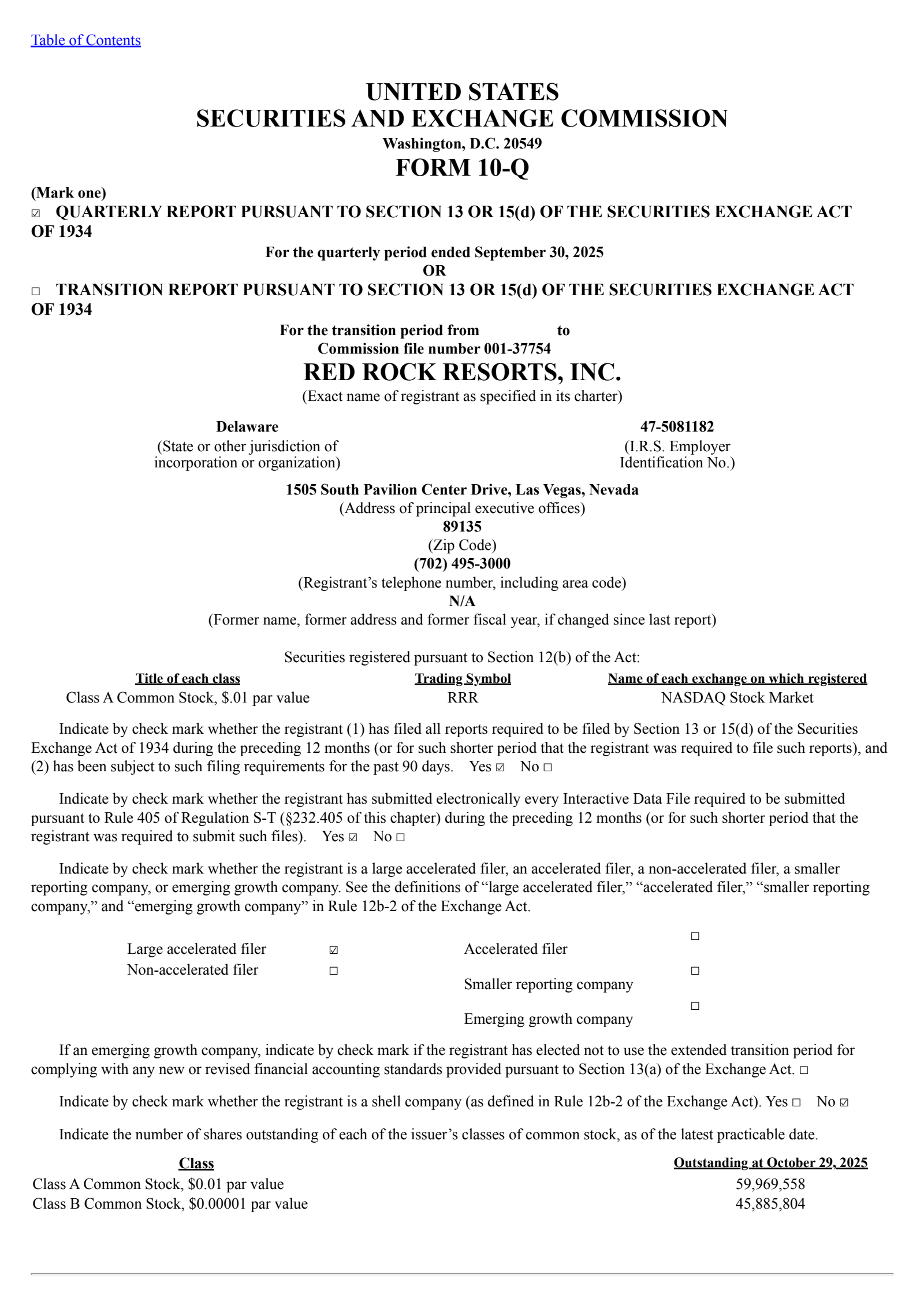Red Rock Resorts' Q3 2025 Quarterly Report