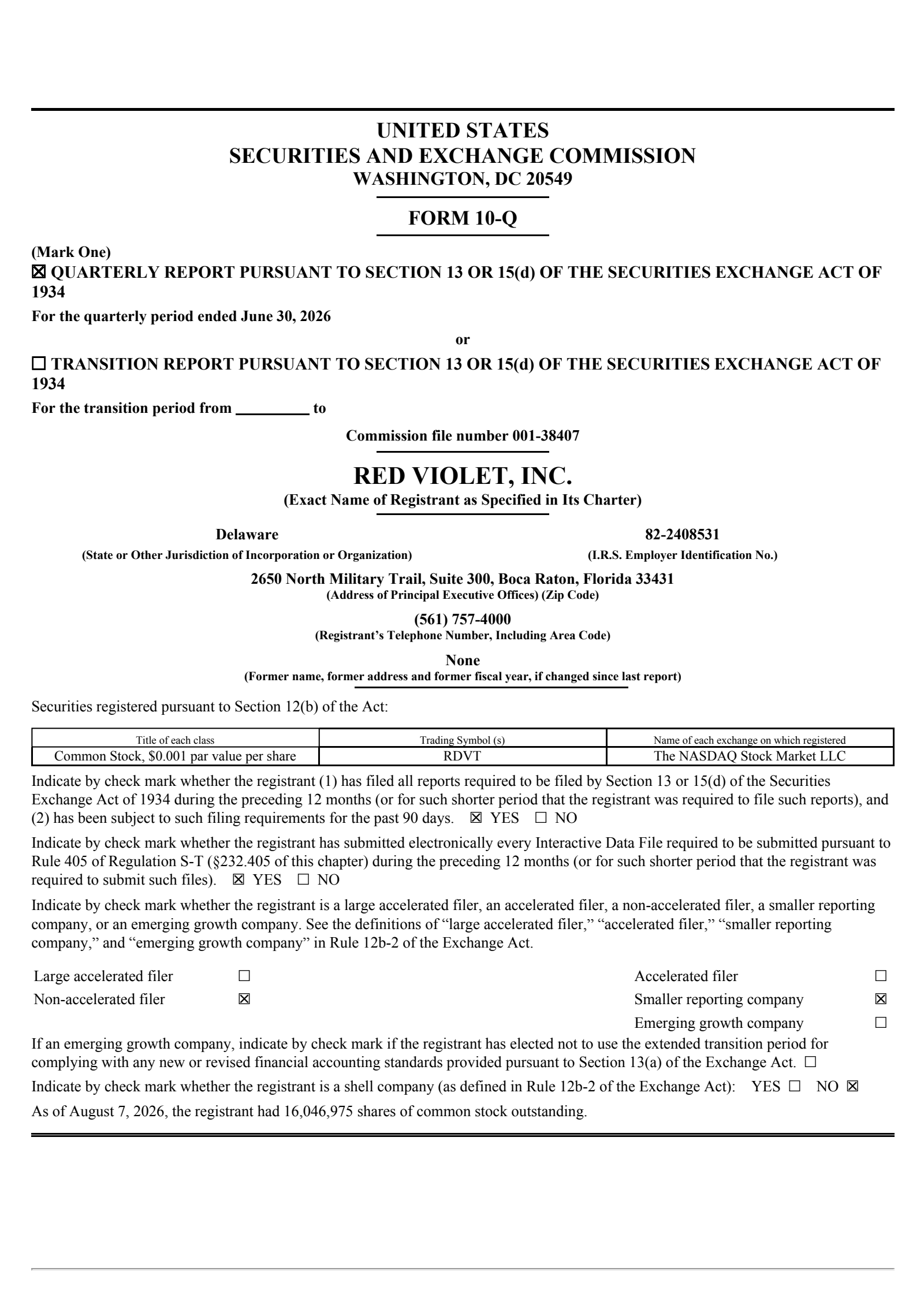 Red Violet's Q2 2026 Quarterly report