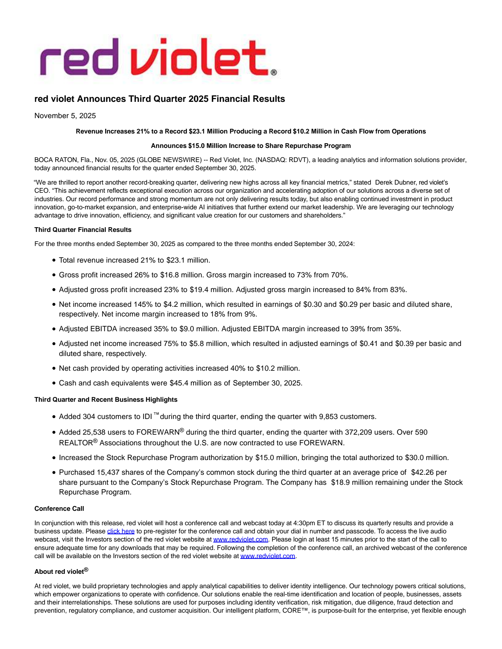 Red Violet's Q3 2025 Earnings Release