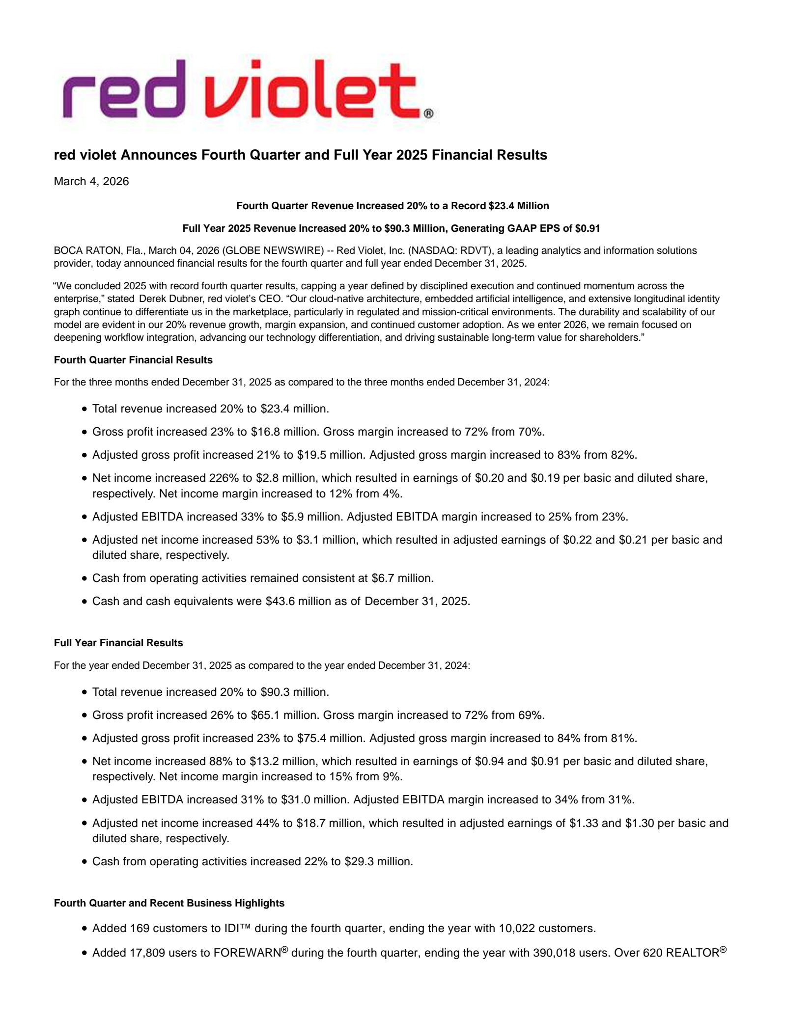Red Violet's Q4 2025 Press Release