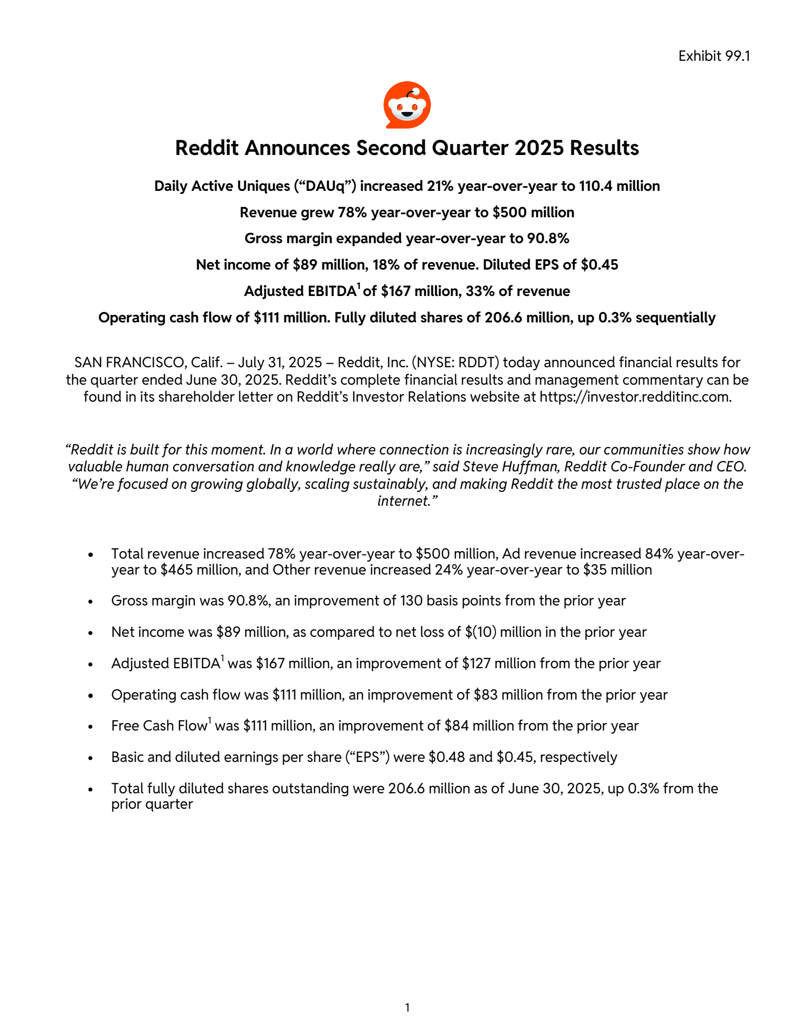 Reddit's Q2 2025 Earnings Release