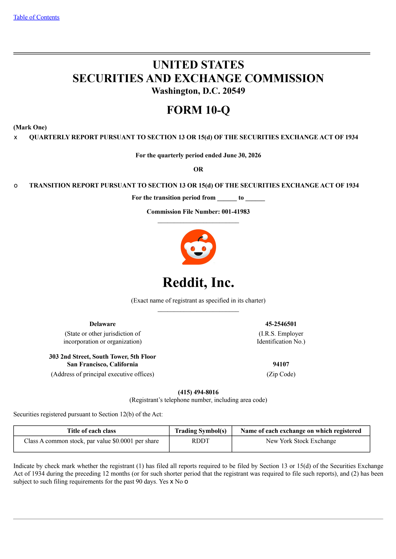Reddit's Q2 2026 Quarterly report