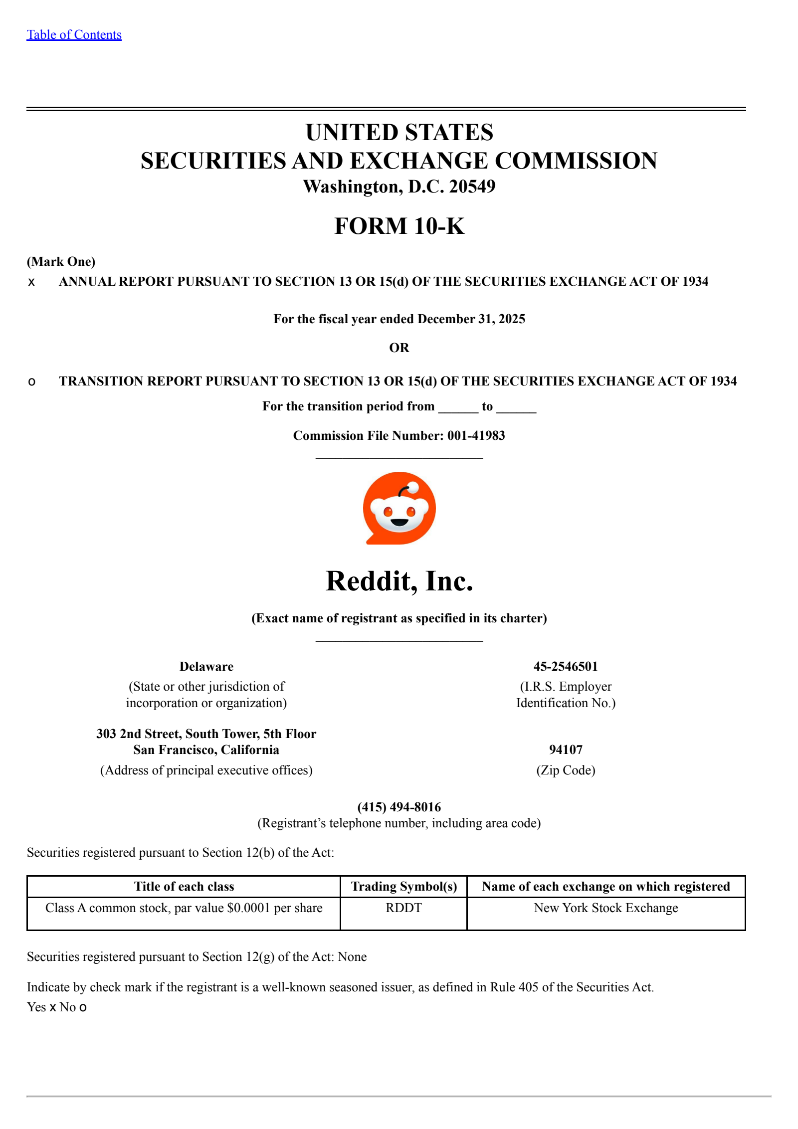 Reddit's Q4 2025 Annual report