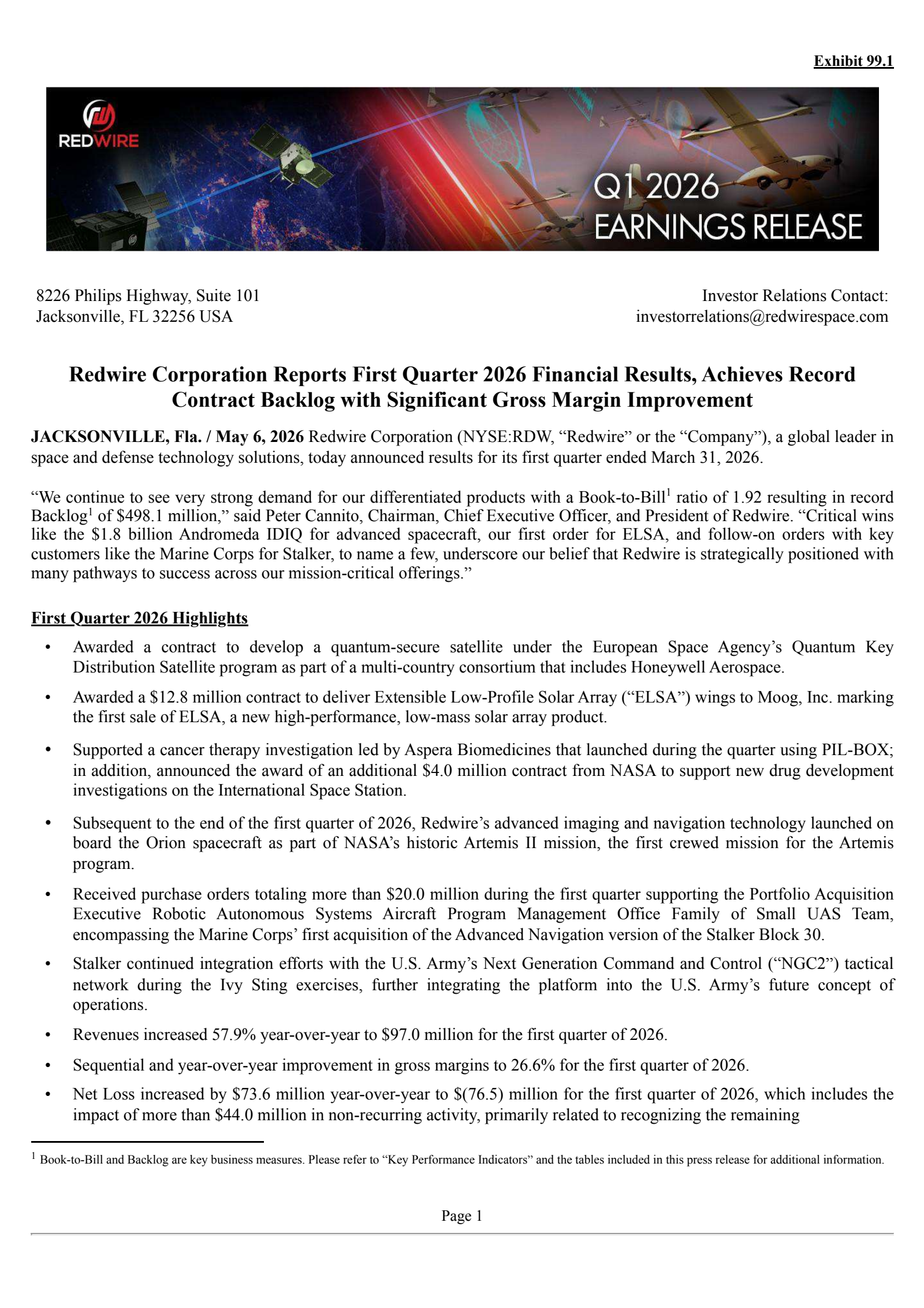 Redwire's Q1 2026 Press Release