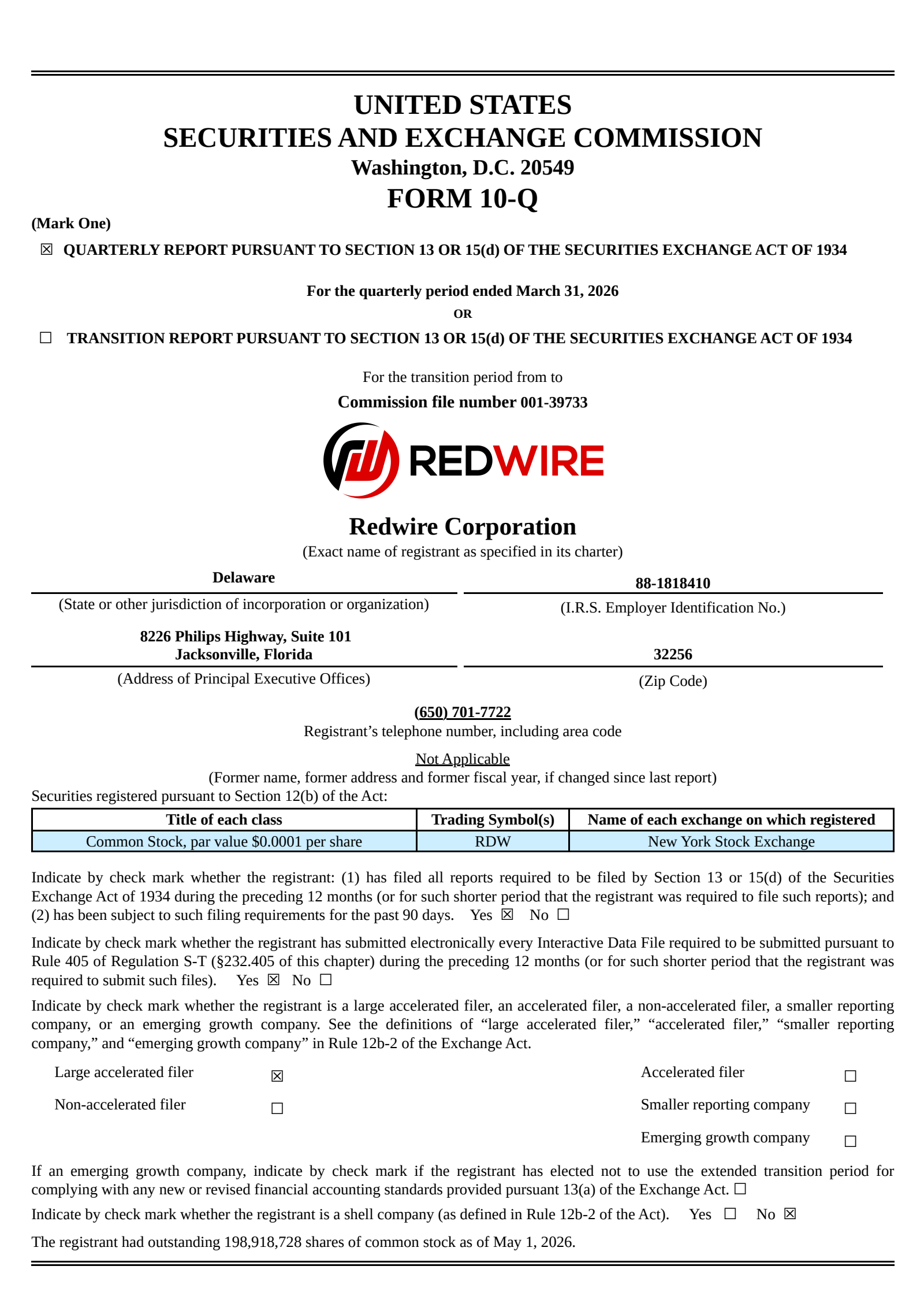 Redwire's Q1 2026 Quarterly report