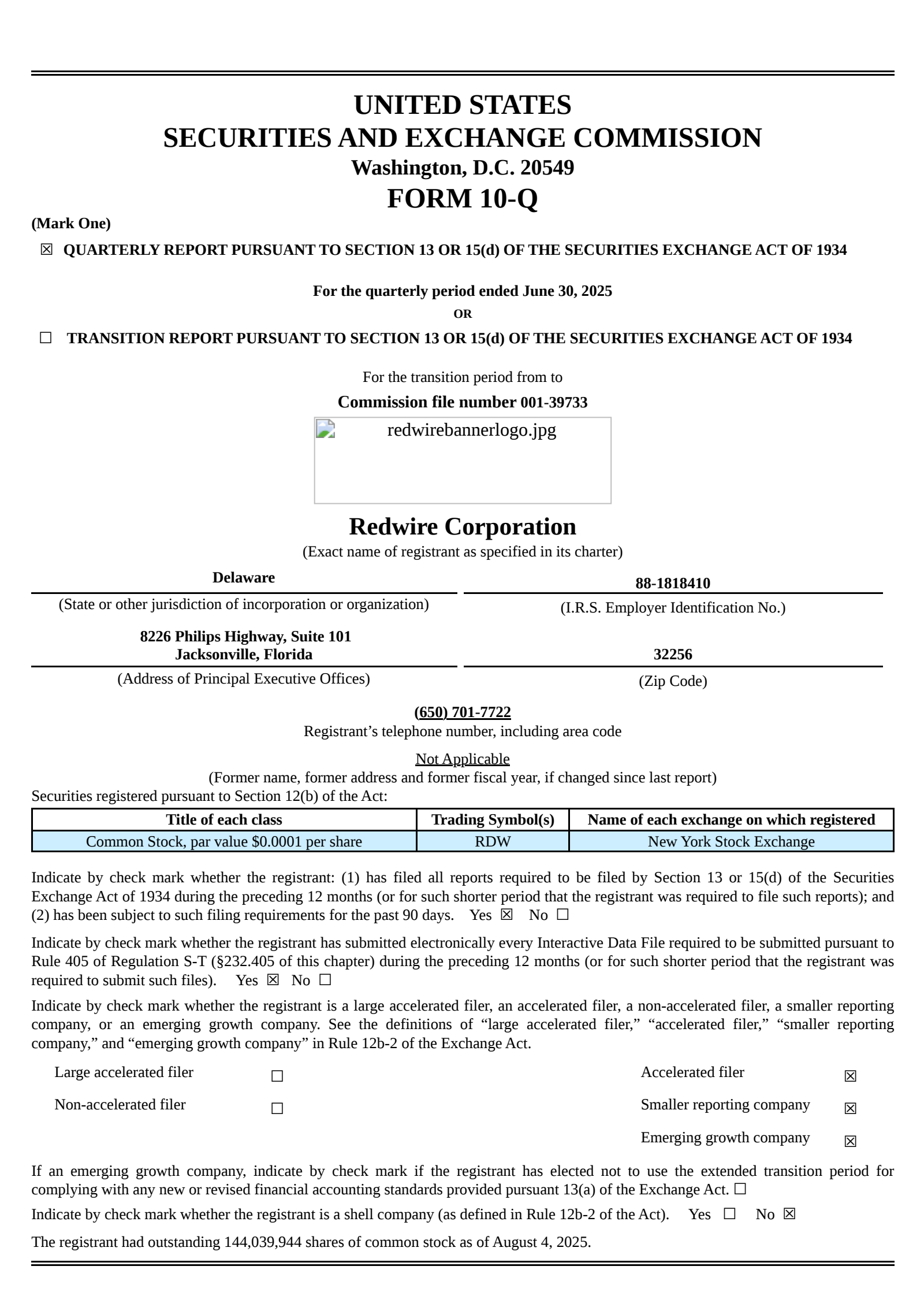 Redwire's Q2 2025 Quarterly report