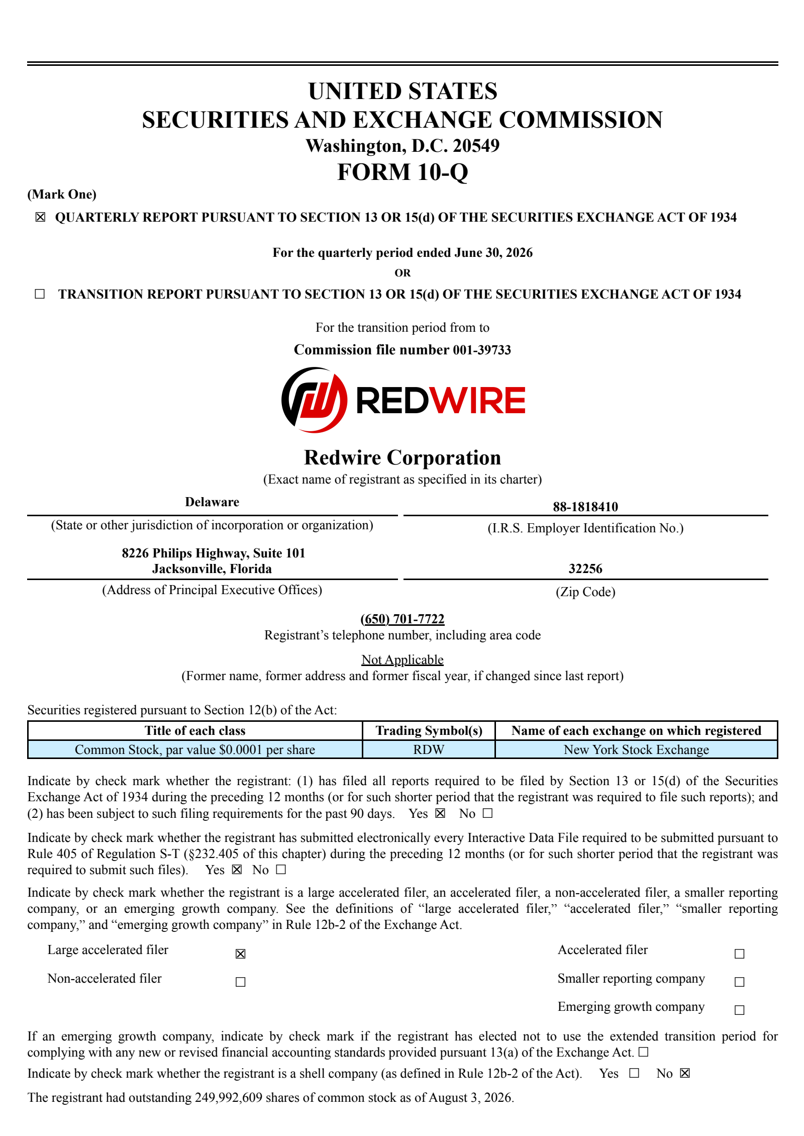 Redwire's Q2 2026 Quarterly report