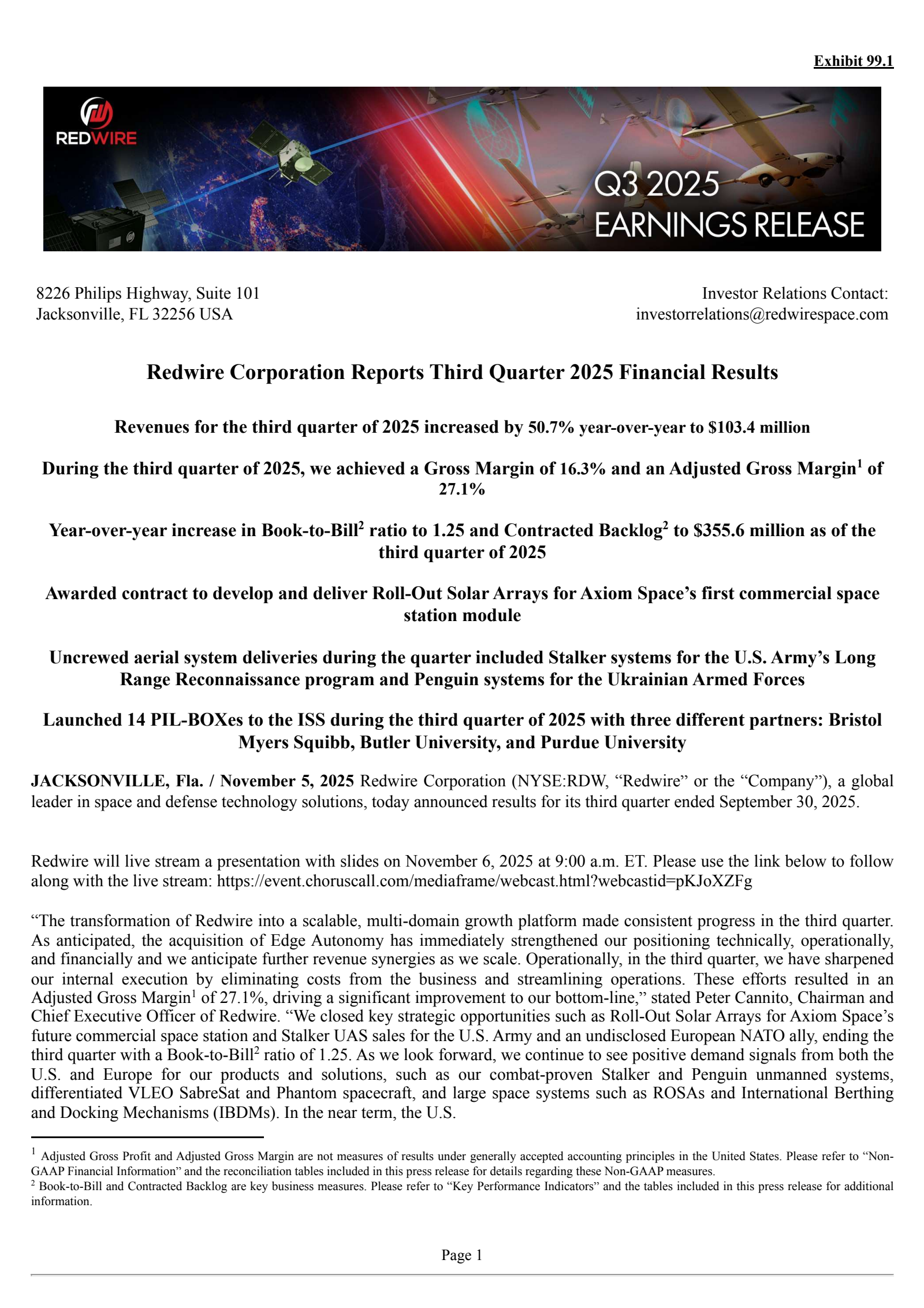 Redwire's Q3 2025 Earnings Release