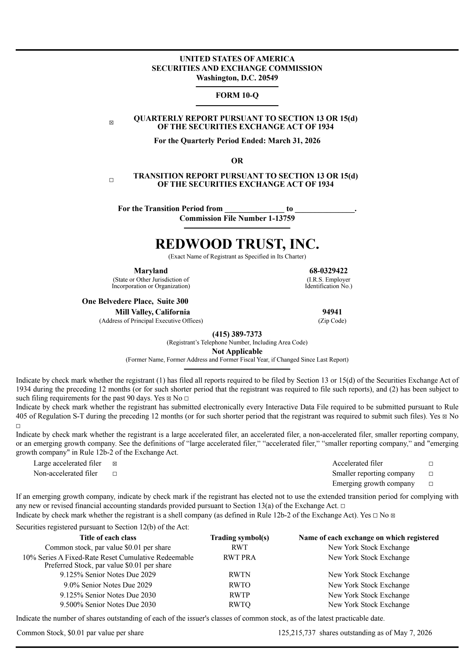 Redwood Trust's Q1 2026 Quarterly report