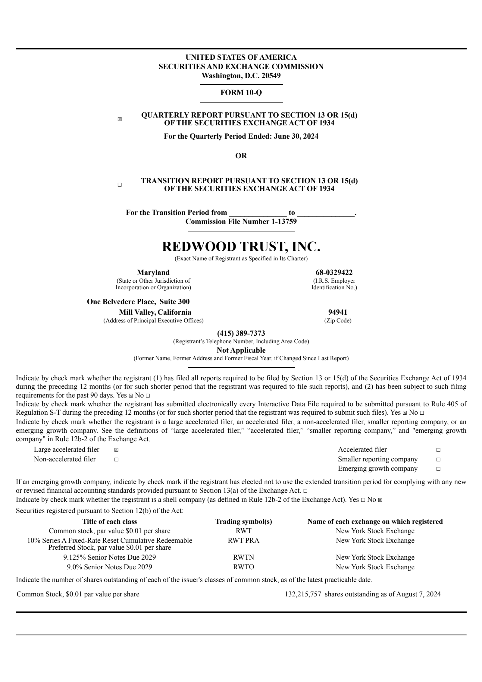 Redwood Trust's Q2 2024 Quarterly report