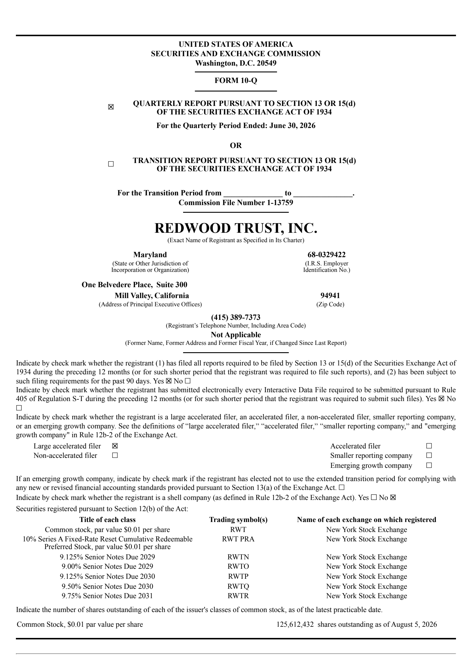Redwood Trust's Q2 2026 Quarterly report