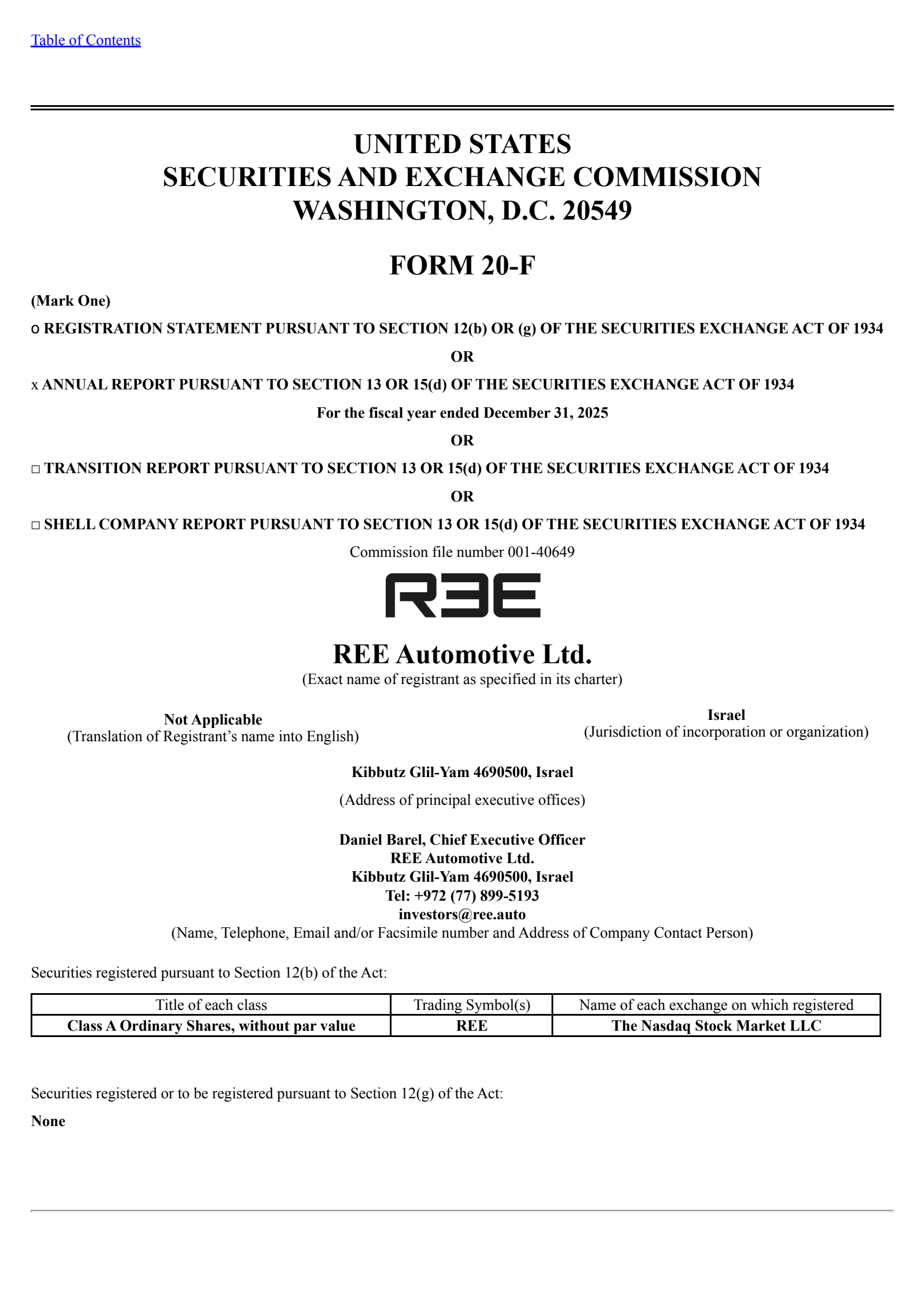REE Automotive's Q4 2025 Annual report