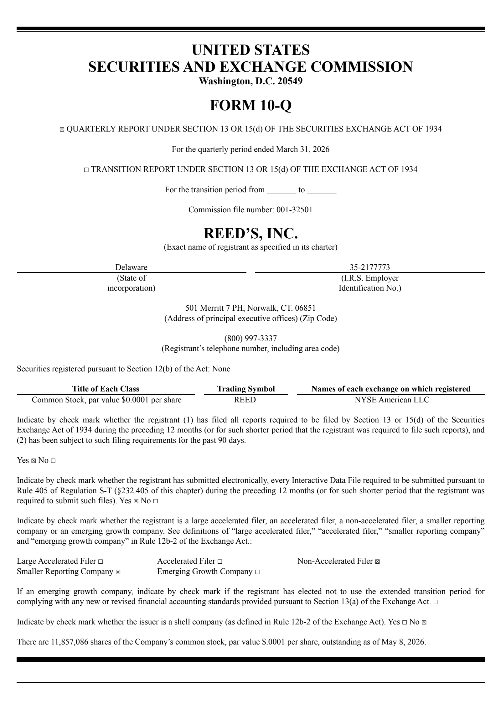 Reeds' Q1 2026 Quarterly report