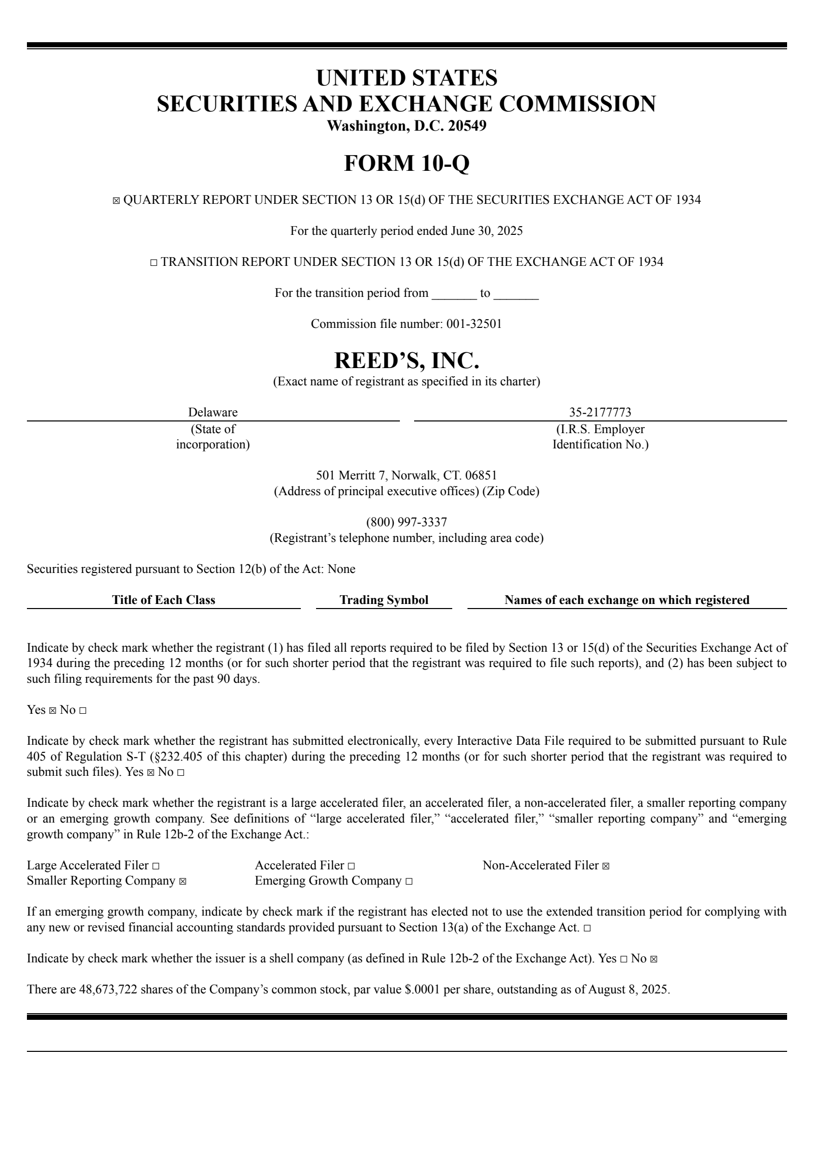 Reeds' Q2 2025 Quarterly report
