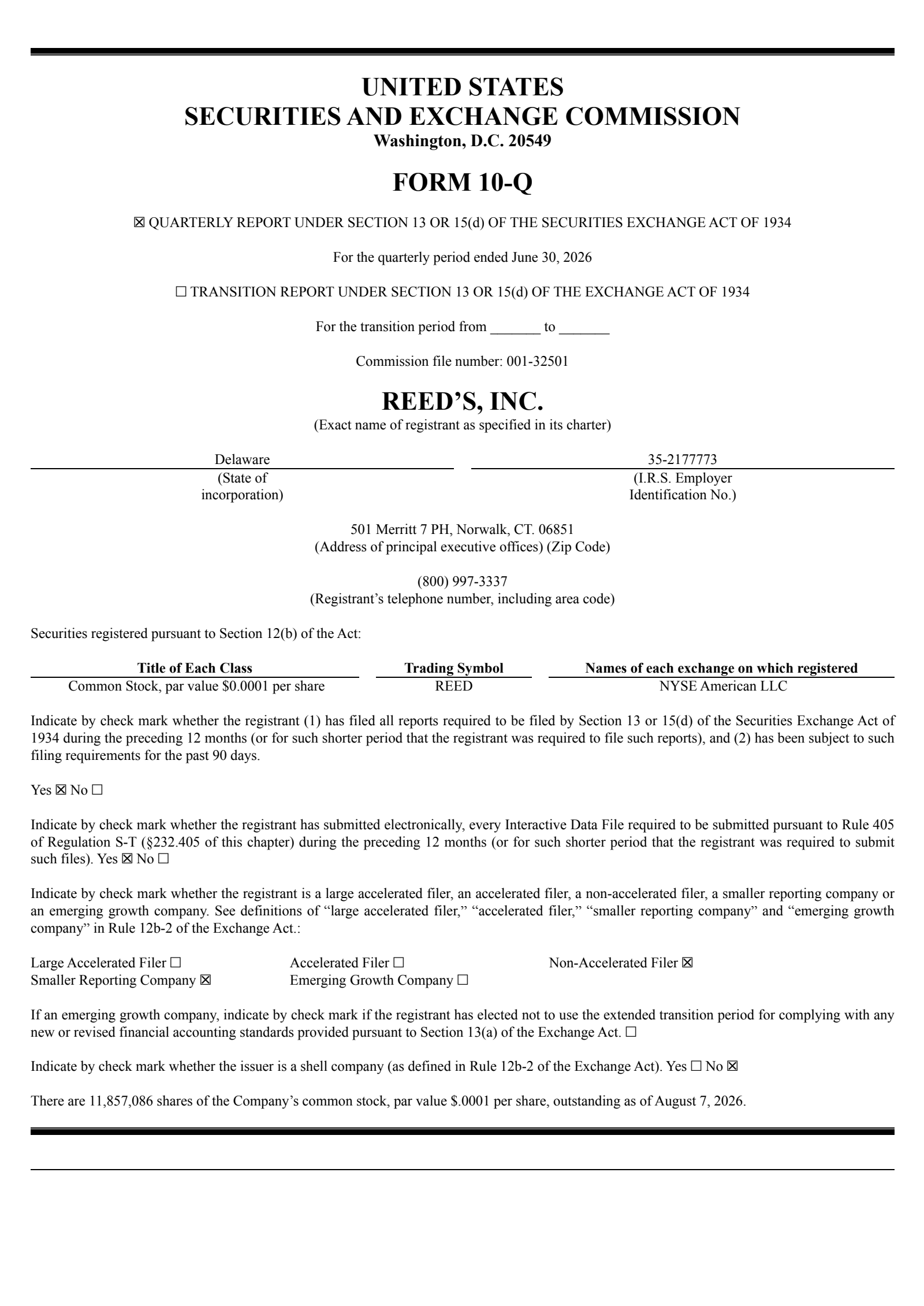 Reeds' Q2 2026 Quarterly report